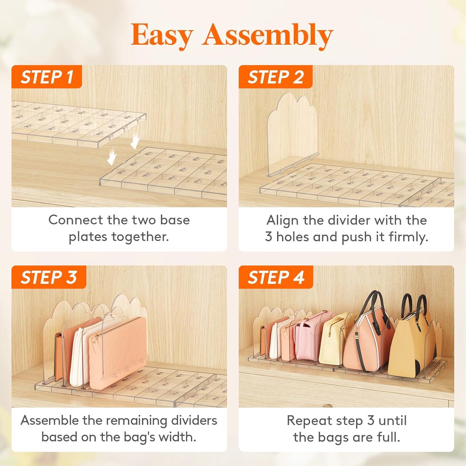 image:imageLifewit 3 Pack Plastic Purse Organizer for Closet Adjustable Shelf Dividers for Closet Organization Clear Bag Storage Organizer Separators for Handbag Clutch Bag Book in Bedroom Office3