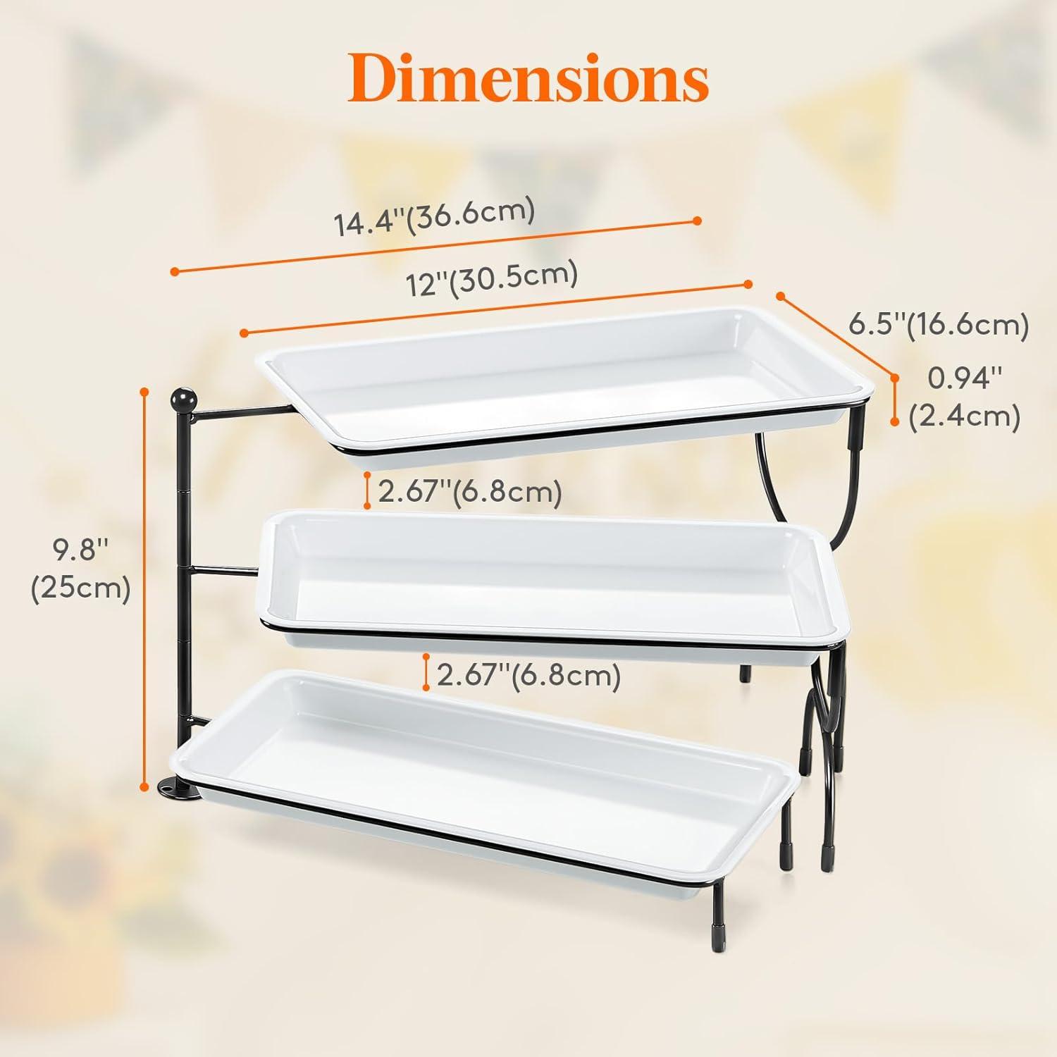 image:imageLifewit 3 Tier Serving Tray 12 x 65 White Plastic Tiered Food Serving Platters Tiered Tray Stand for Party with Black Collapsible Metal Stand Dessert Display Stands for Cookies Crackers12 x 65