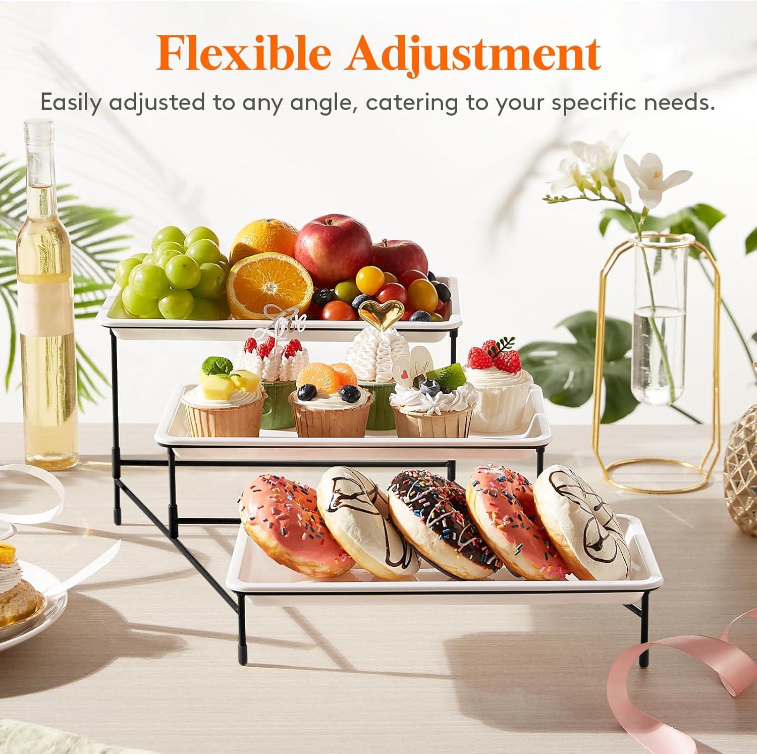 image:imageLifewit 3 Tier Serving Tray 12 x 65 White Plastic Tiered Food Serving Platters Tiered Tray Stand for Party with Black Collapsible Metal Stand Dessert Display Stands for Cookies Crackers12 x 65