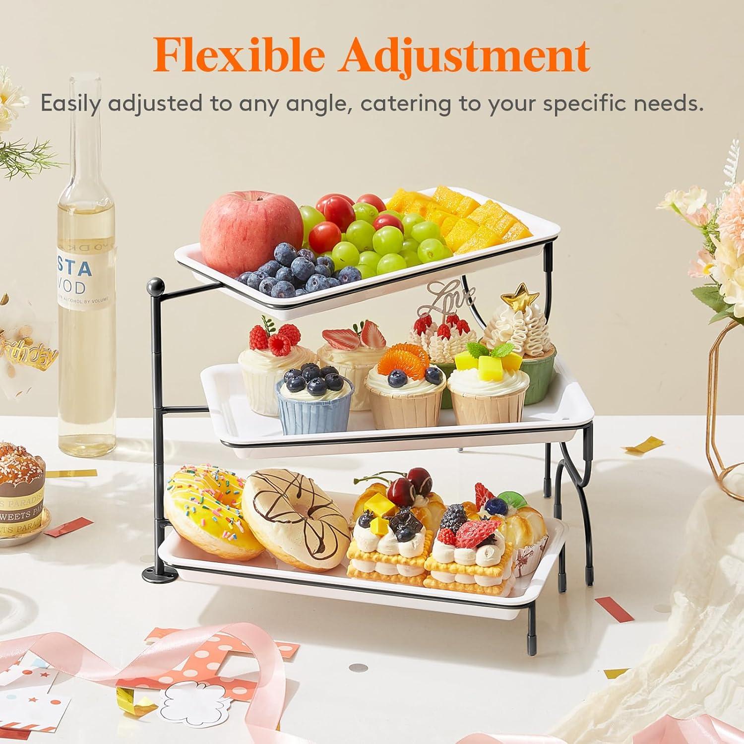 image:imageLifewit 3 Tier Serving Tray 12 x 65 White Plastic Tiered Food Serving Platters Tiered Tray Stand for Party with Black Collapsible Metal Stand Dessert Display Stands for Cookies Crackers12 x 65