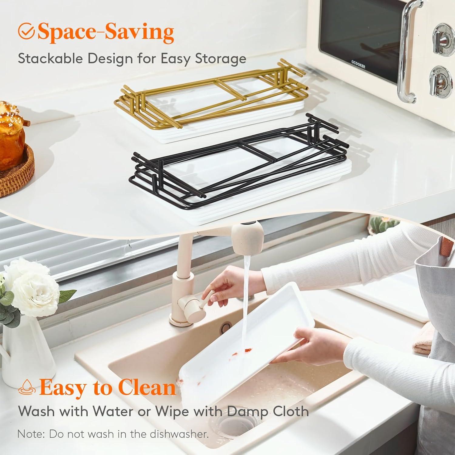 image:imageLifewit 3 Tier Serving Tray for Party 12 x 65 Plastic Tiered Food Serving Platters White Rotatable Tiered Tray Stand with Gold Collapsible Metal Stand Dessert Table Display Set for Buffet12 x 65