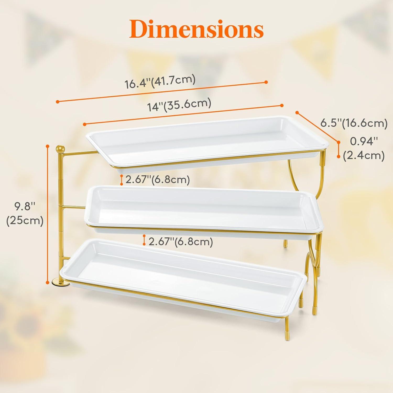 image:imageLifewit 3 Tier Serving Tray for Party 12 x 65 Plastic Tiered Food Serving Platters White Rotatable Tiered Tray Stand with Gold Collapsible Metal Stand Dessert Table Display Set for Buffet14 x 65
