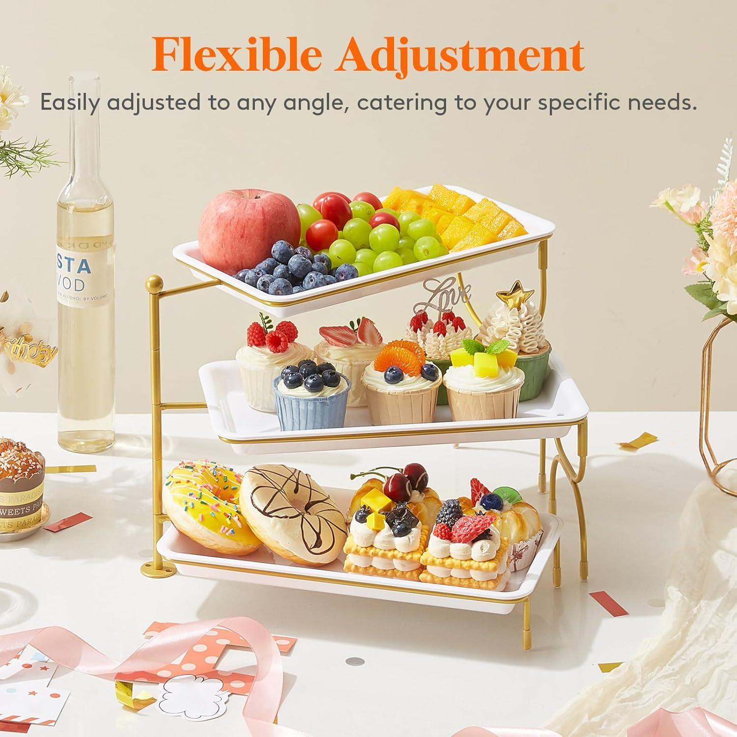 image:imageLifewit 3 Tier Serving Tray for Party 12 x 65 Plastic Tiered Food Serving Platters White Rotatable Tiered Tray Stand with Gold Collapsible Metal Stand Dessert Table Display Set for Buffet12 x 65