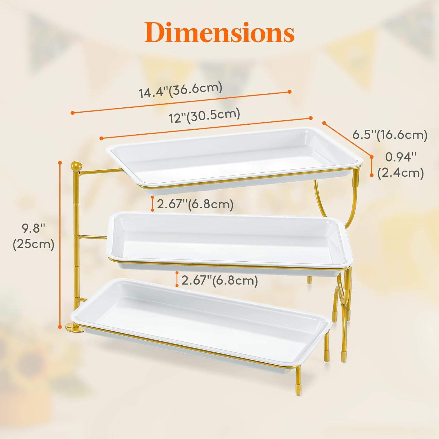 image:imageLifewit 3 Tier Serving Tray for Party 12 x 65 Plastic Tiered Food Serving Platters White Rotatable Tiered Tray Stand with Gold Collapsible Metal Stand Dessert Table Display Set for Buffet12 x 65