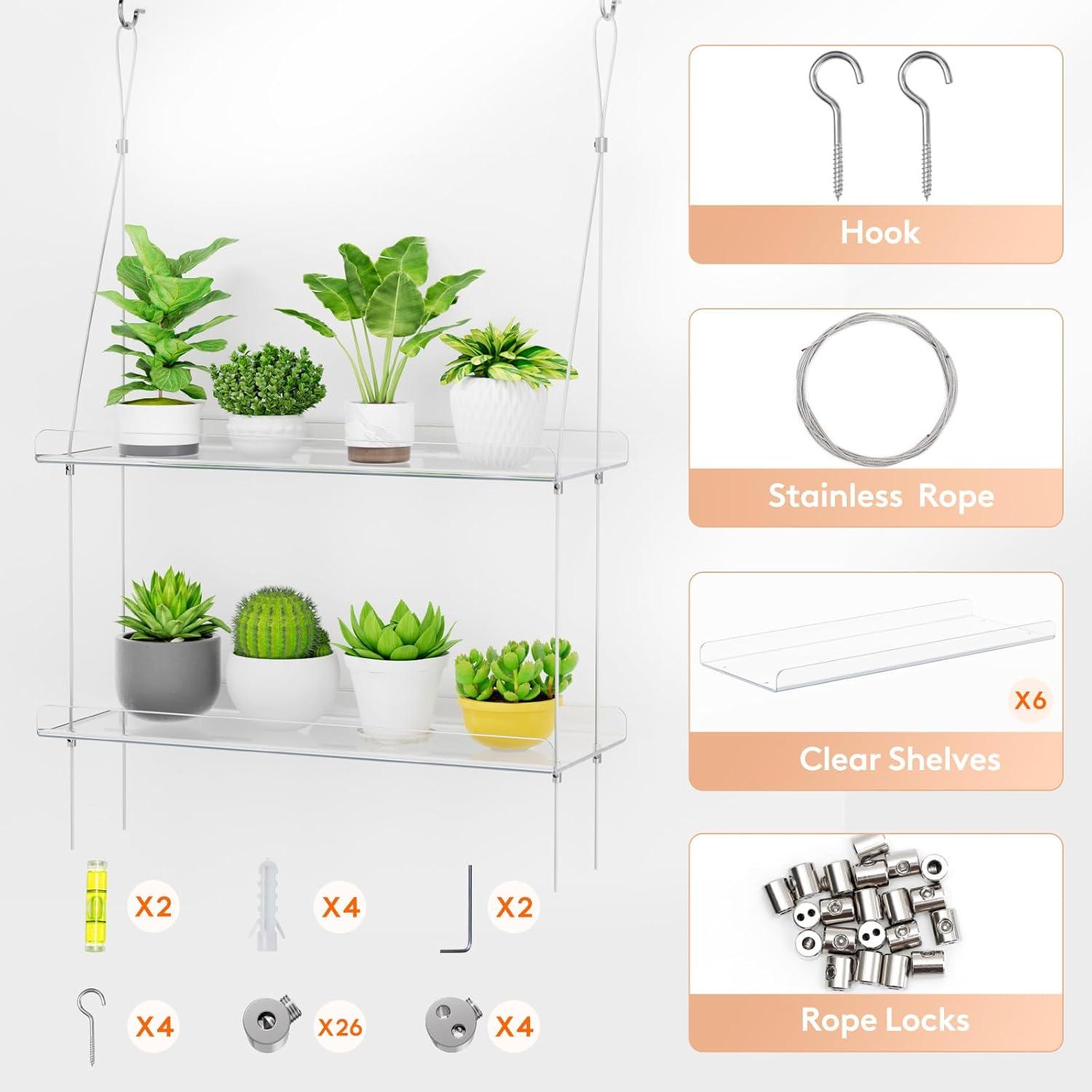 image:imageLifewit 3Tier Window Plant Shelves 15 inch Acrylic Adjustable Hanging Floating Shelf Window Sill Extender for Indoor Succulent Plants Micro Greens Seed Starter Pots Herb Planters2