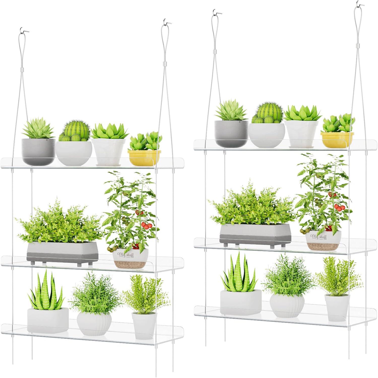 image:imageLifewit 3Tier Window Plant Shelves 15 inch Acrylic Adjustable Hanging Floating Shelf Window Sill Extender for Indoor Succulent Plants Micro Greens Seed Starter Pots Herb Planters2
