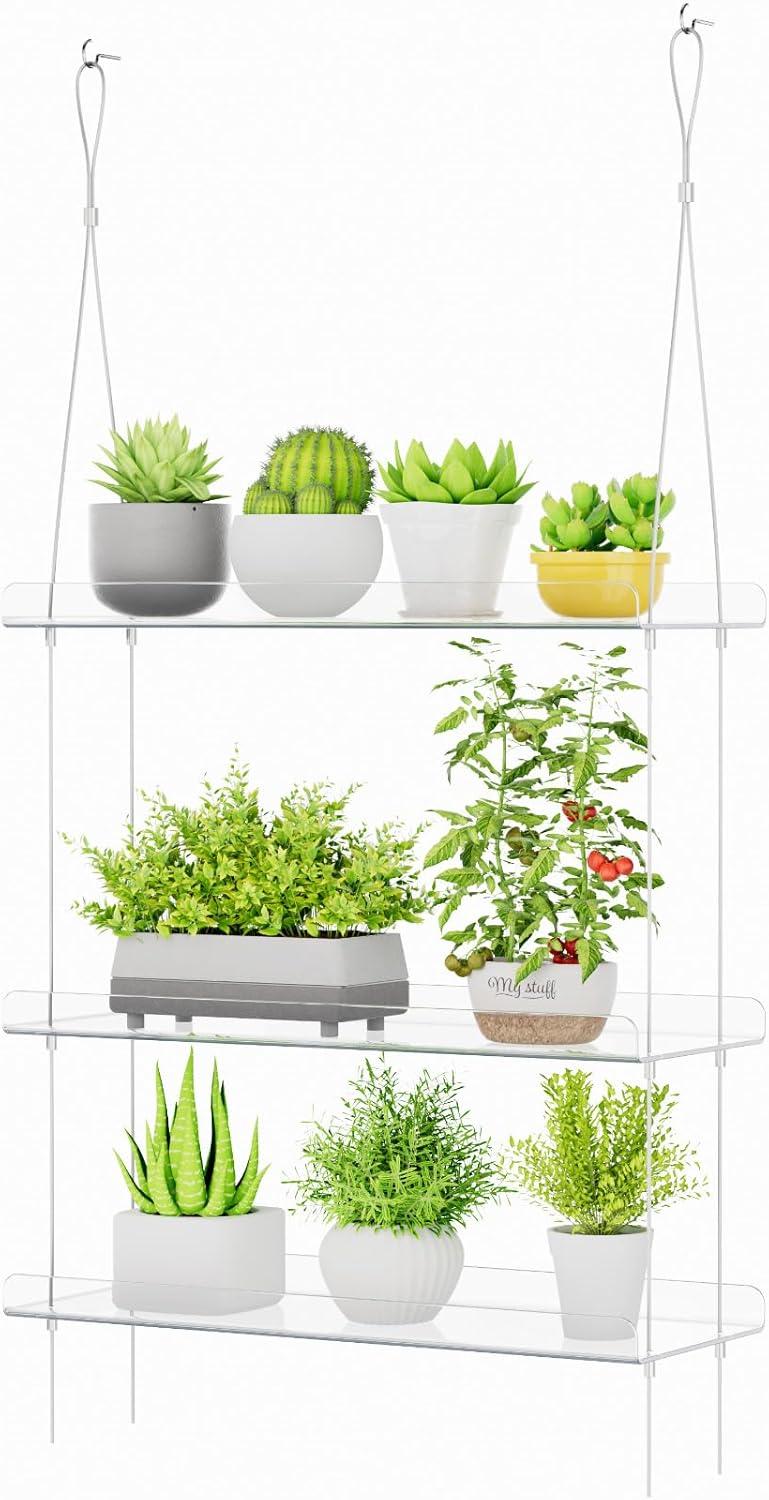 image:imageLifewit 3Tier Window Plant Shelves 15 inch Acrylic Adjustable Hanging Floating Shelf Window Sill Extender for Indoor Succulent Plants Micro Greens Seed Starter Pots Herb Planters1