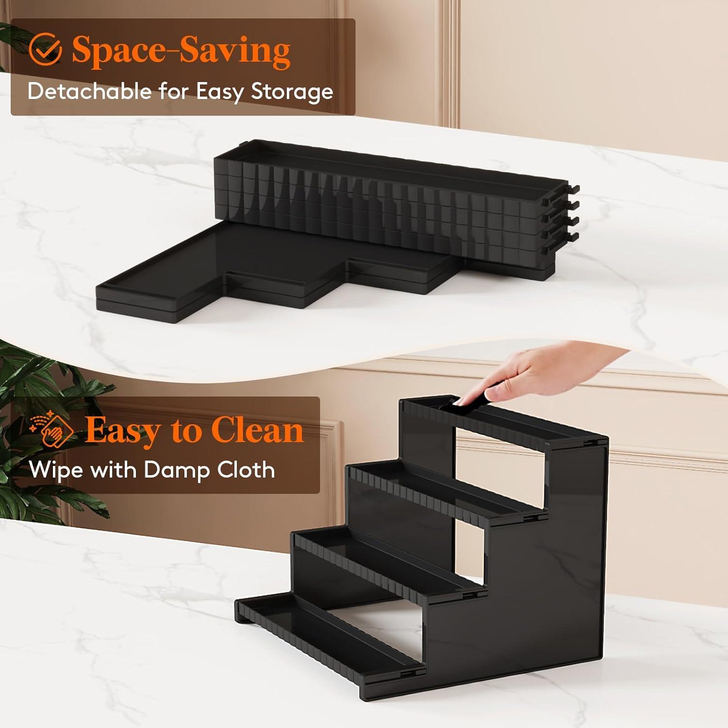 image:imageLifewit 4 Tier Clear Display Riser Stand with Decorative Secure Fences Toolfree Assembly Plastic 12 Inch Perfume Organizer Display for Figures Cupcake Dessert 1packBlack