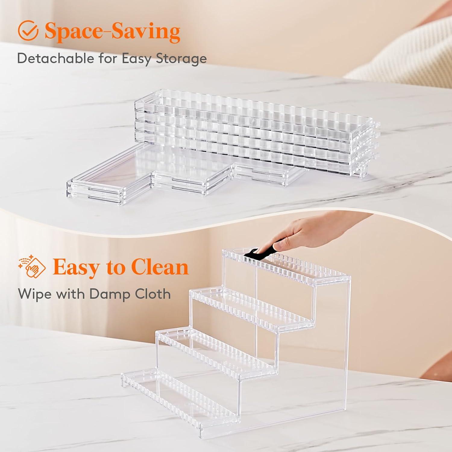 image:imageLifewit 4 Tier Clear Display Riser Stand with Decorative Secure Fences Toolfree Assembly Plastic 12 Inch Perfume Organizer Display for Figures Cupcake Dessert 1packTransparent