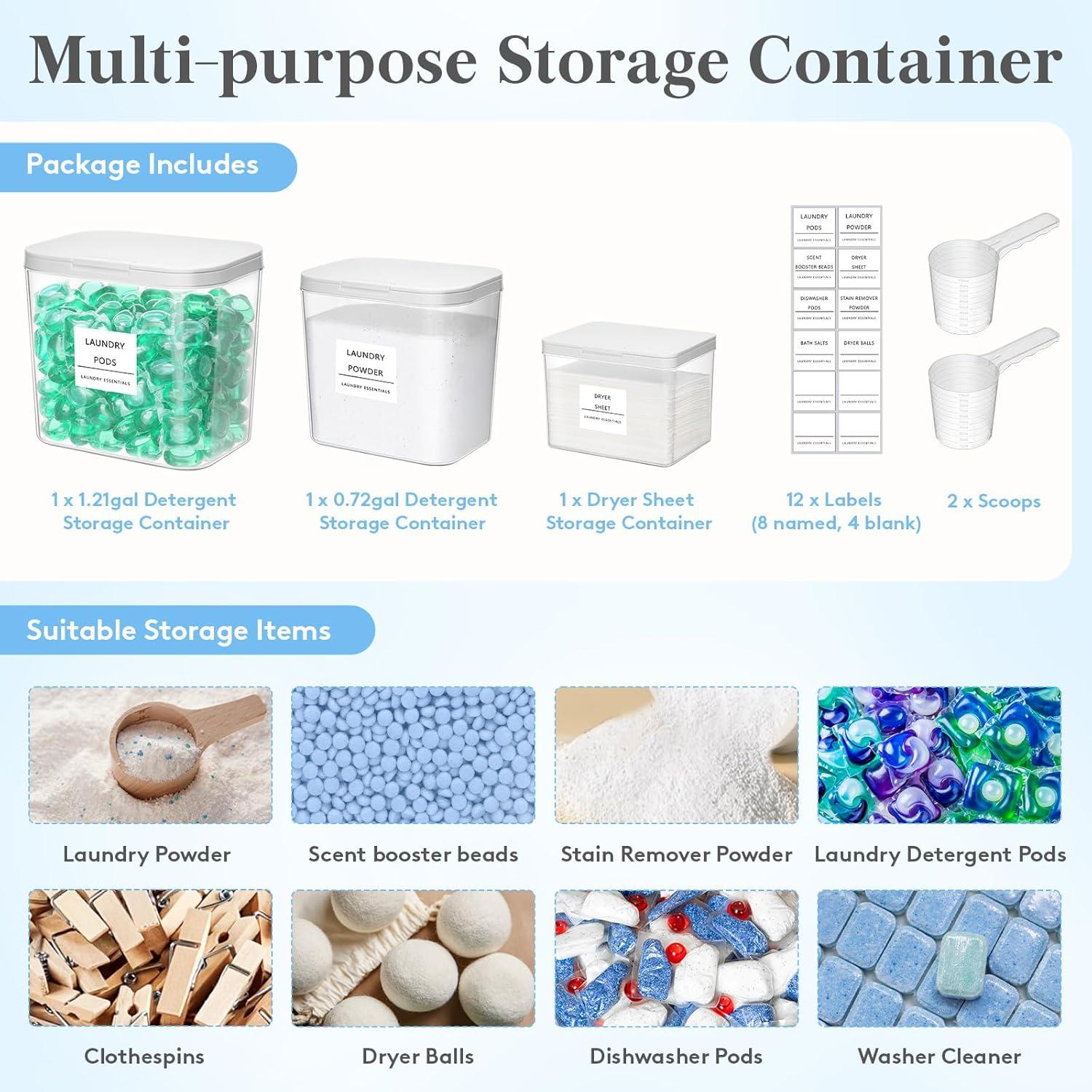 image:imageLifewit 51 Laundry Pods Container amp Dryer Sheet Holder Large Powder Detergent Dispenser Storage Jars Laundry Room Containers for Scent Booster Beads with Pop up Lids Labels and Scoop3