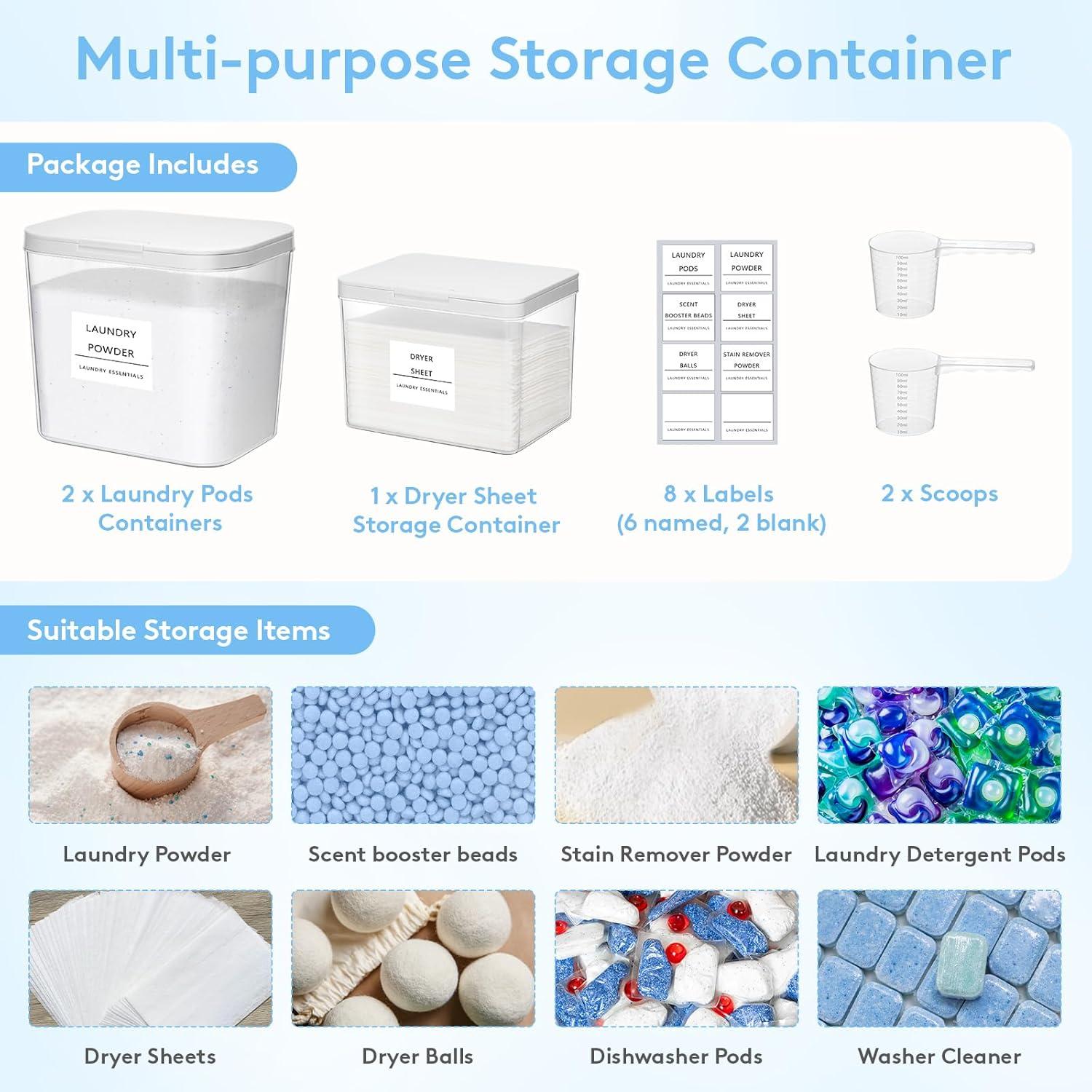 image:imageLifewit 51 Laundry Pods Container amp Dryer Sheet Holder Large Powder Detergent Dispenser Storage Jars Laundry Room Containers for Scent Booster Beads with Pop up Lids Labels and Scoop3