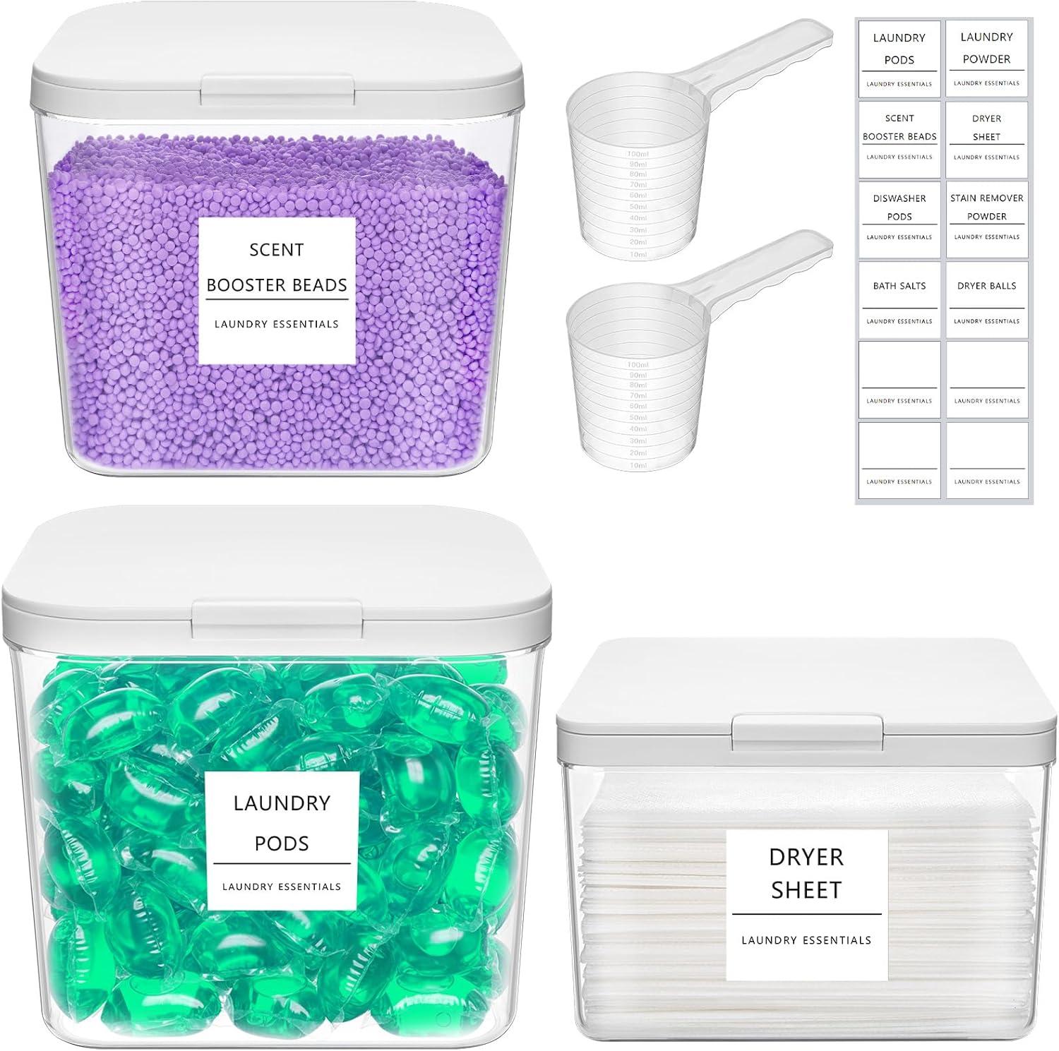 image:imageLifewit 51 Laundry Pods Container amp Dryer Sheet Holder Large Powder Detergent Dispenser Storage Jars Laundry Room Containers for Scent Booster Beads with Pop up Lids Labels and Scoop3