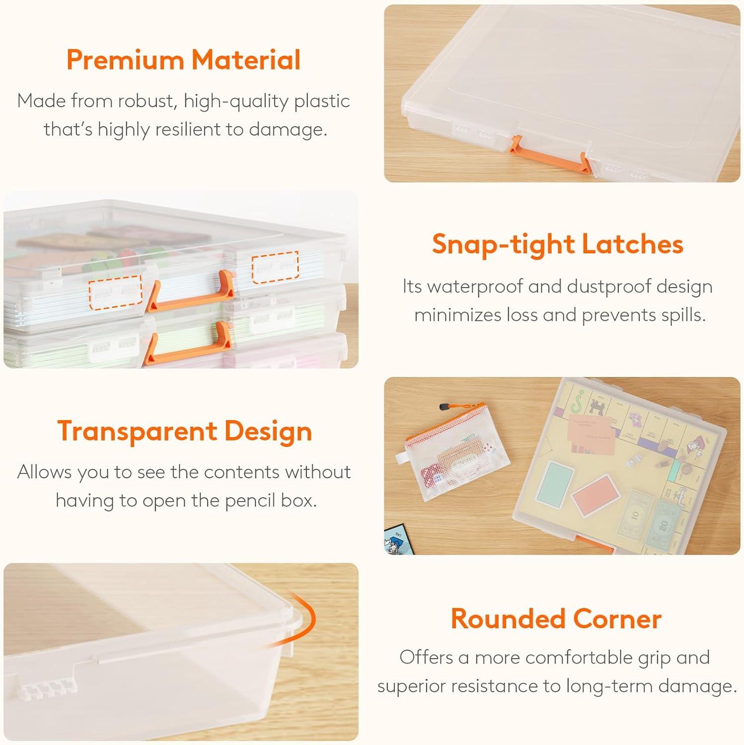 image:imageLifewit 6 Pcs Plastic MultiPurpose Storage Box with Handle Labels 6 Zipper Pouches Translucent A4 85 x 11 Letter Size Paper Storage Storage Containers for Projects Craft File Art Supplies6