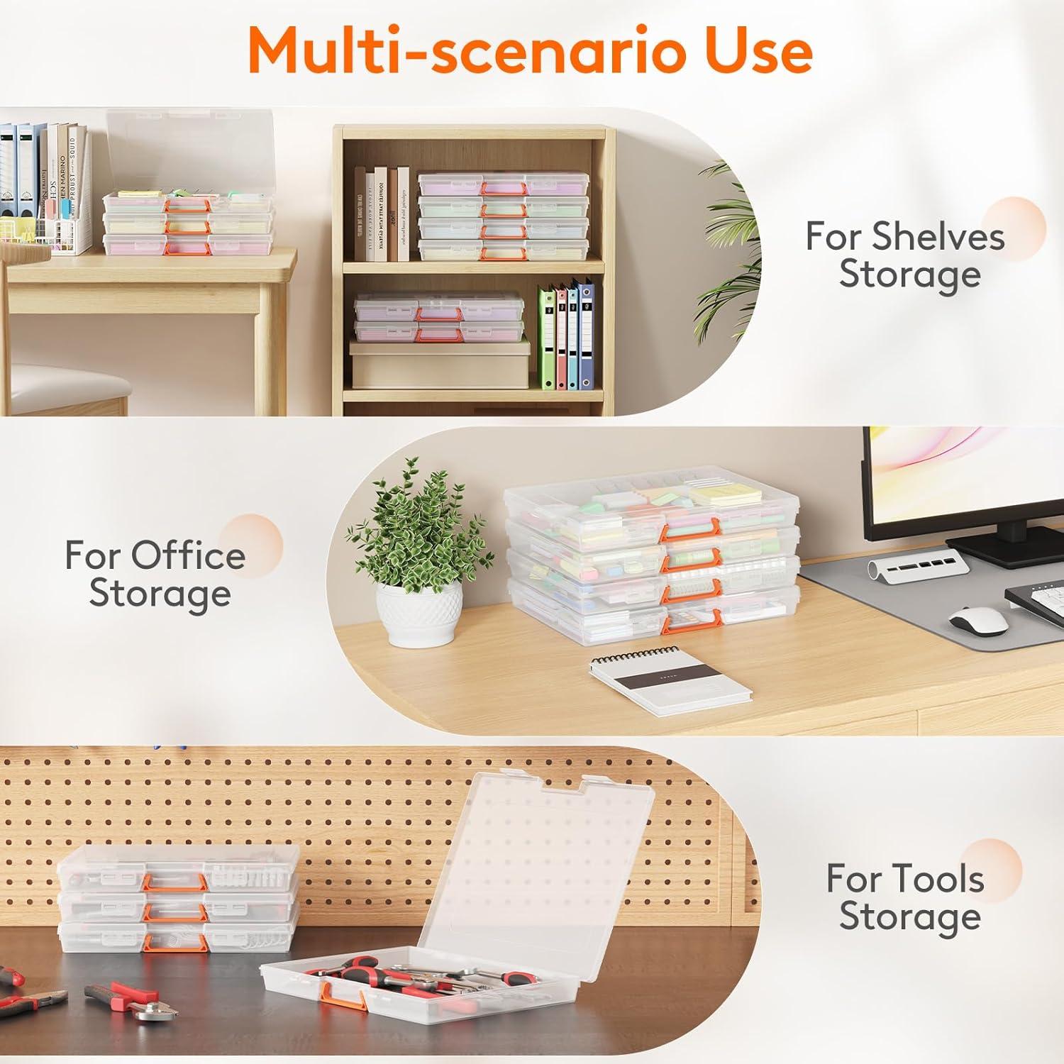 image:imageLifewit 6 Pcs Plastic MultiPurpose Storage Box with Handle Labels 6 Zipper Pouches Translucent A4 85 x 11 Letter Size Paper Storage Storage Containers for Projects Craft File Art Supplies6