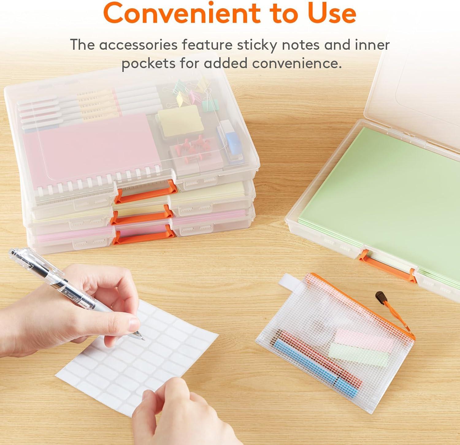 image:imageLifewit 6 Pcs Plastic MultiPurpose Storage Box with Handle Labels 6 Zipper Pouches Translucent A4 85 x 11 Letter Size Paper Storage Storage Containers for Projects Craft File Art Supplies6