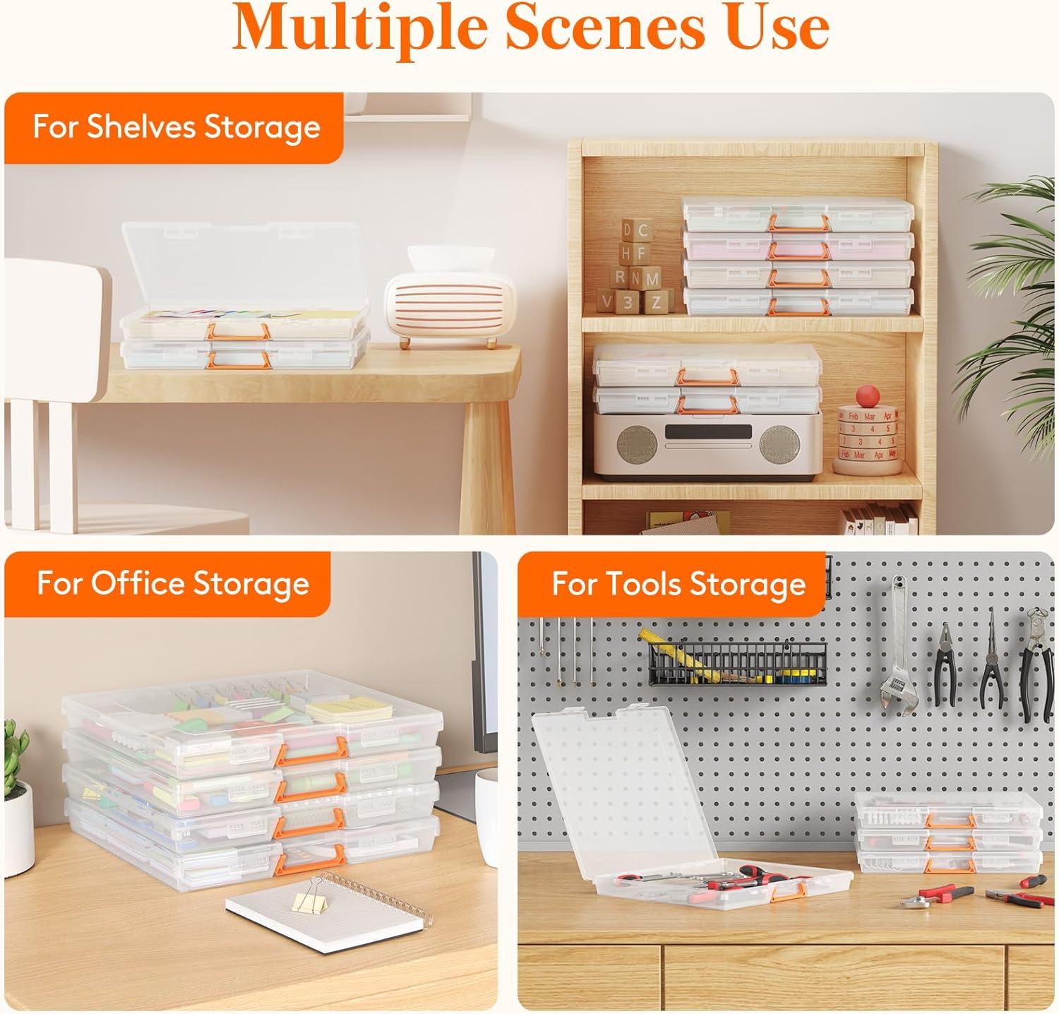image:imageLifewit 6 Pcs Plastic MultiPurpose Storage Box with Handle Labels 6 Zipper Pouches Translucent A4 85 x 11 Letter Size Paper Storage Storage Containers for Projects Craft File Art Supplies6