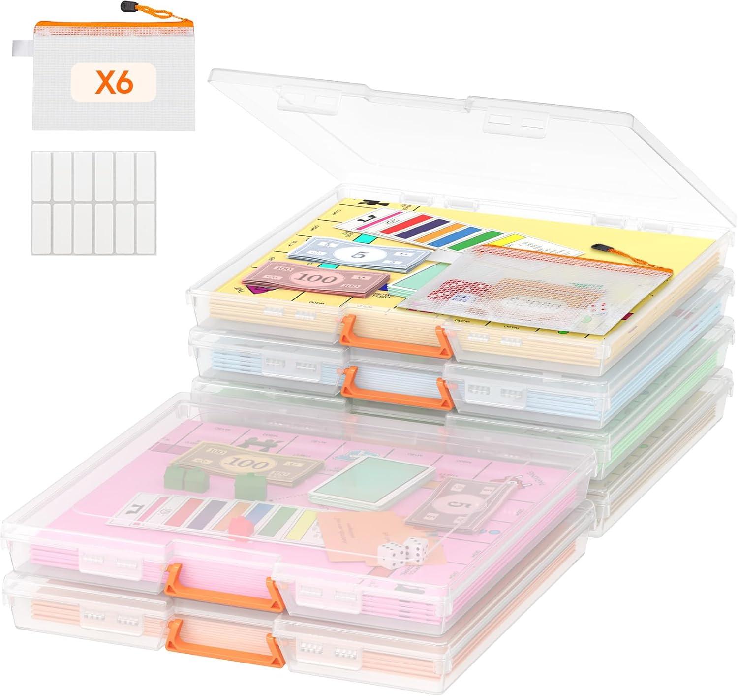 image:imageLifewit 6 Pcs Plastic MultiPurpose Storage Box with Handle Labels 6 Zipper Pouches Translucent A4 85 x 11 Letter Size Paper Storage Storage Containers for Projects Craft File Art Supplies6