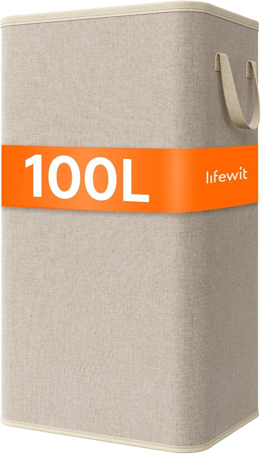 image:imageLifewit 80L Large Tall Laundry Hamper Collapsible Laundry Basket with Handles Foldable Clothes Hampers for Laundry Portable Dirty Clothes Hamper for Dorm College Bedroom Bathroom Light GrayBeige