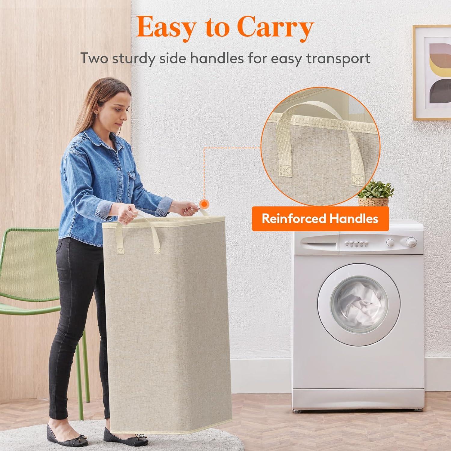 image:imageLifewit 80L Large Tall Laundry Hamper Collapsible Laundry Basket with Handles Foldable Clothes Hampers for Laundry Portable Dirty Clothes Hamper for Dorm College Bedroom Bathroom Light GrayBeige