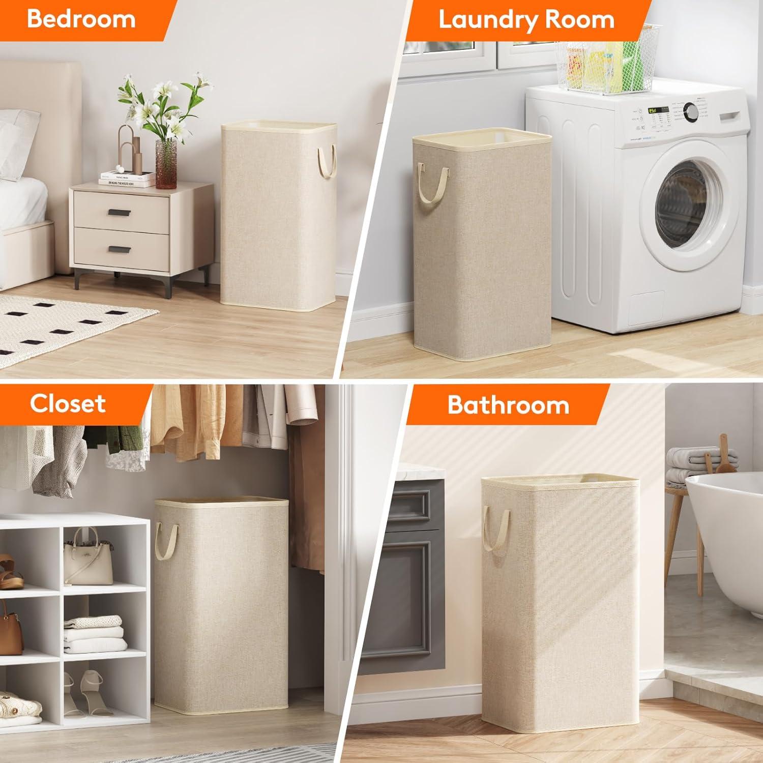 image:imageLifewit 80L Large Tall Laundry Hamper Collapsible Laundry Basket with Handles Foldable Clothes Hampers for Laundry Portable Dirty Clothes Hamper for Dorm College Bedroom Bathroom Light GrayBeige
