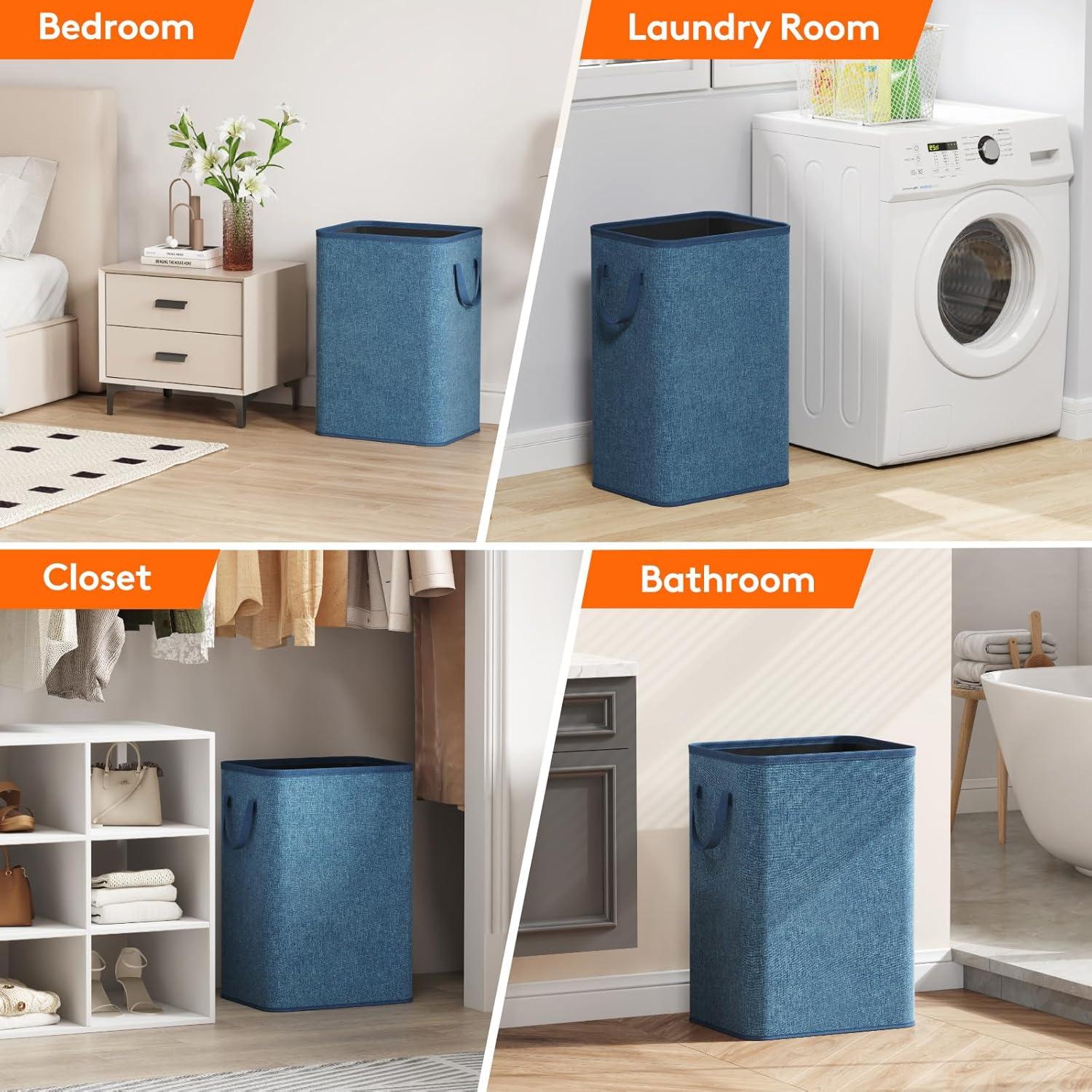 image:imageLifewit 80L Large Tall Laundry Hamper Collapsible Laundry Basket with Handles Foldable Clothes Hampers for Laundry Portable Dirty Clothes Hamper for Dorm College Bedroom Bathroom Light GrayDark Blue