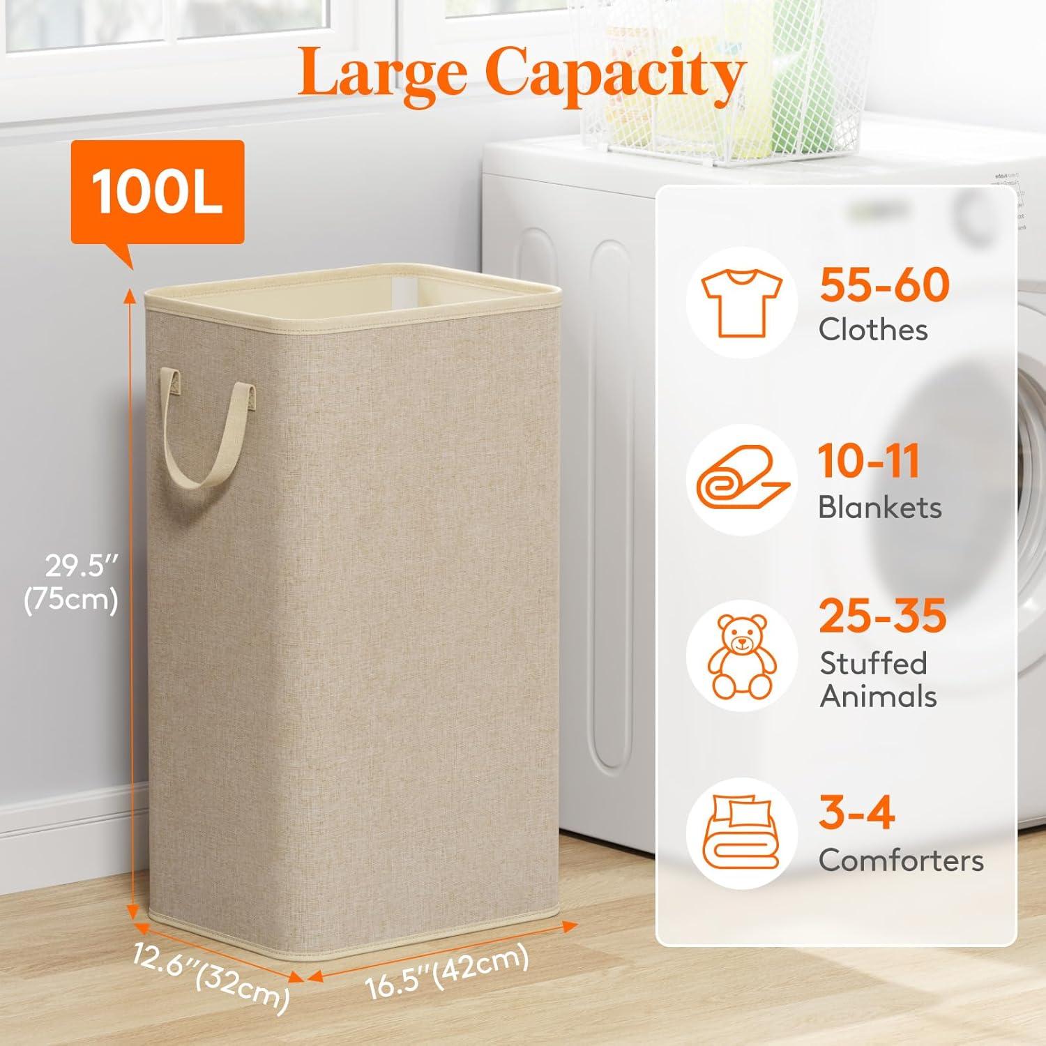 image:imageLifewit 80L Large Tall Laundry Hamper Collapsible Laundry Basket with Handles Foldable Clothes Hampers for Laundry Portable Dirty Clothes Hamper for Dorm College Bedroom Bathroom Light GrayBeige