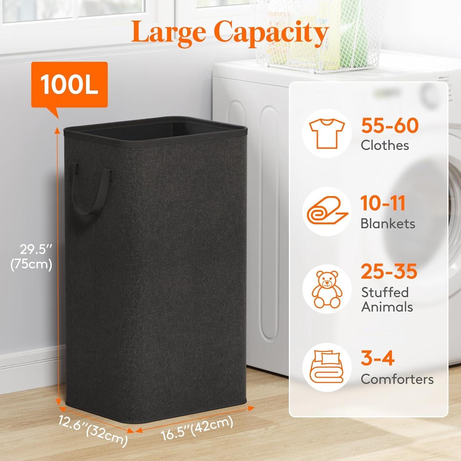 image:imageLifewit 80L Large Tall Laundry Hamper Collapsible Laundry Basket with Handles Foldable Clothes Hampers for Laundry Portable Dirty Clothes Hamper for Dorm College Bedroom Bathroom Light GrayBlack