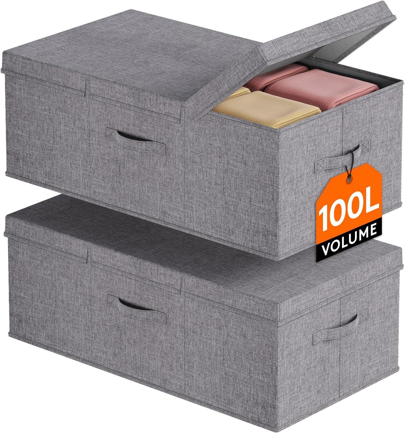 image:imageLifewit 80L Under Bed Storage Containers 98 Inch Tall Underbed Clothes Storage Organizer Bin with Sturdy Sidewalls Bottom 3 Lids Deep Storage Drawer for Clothes Shoes Blankets Pillows 2 Pack2