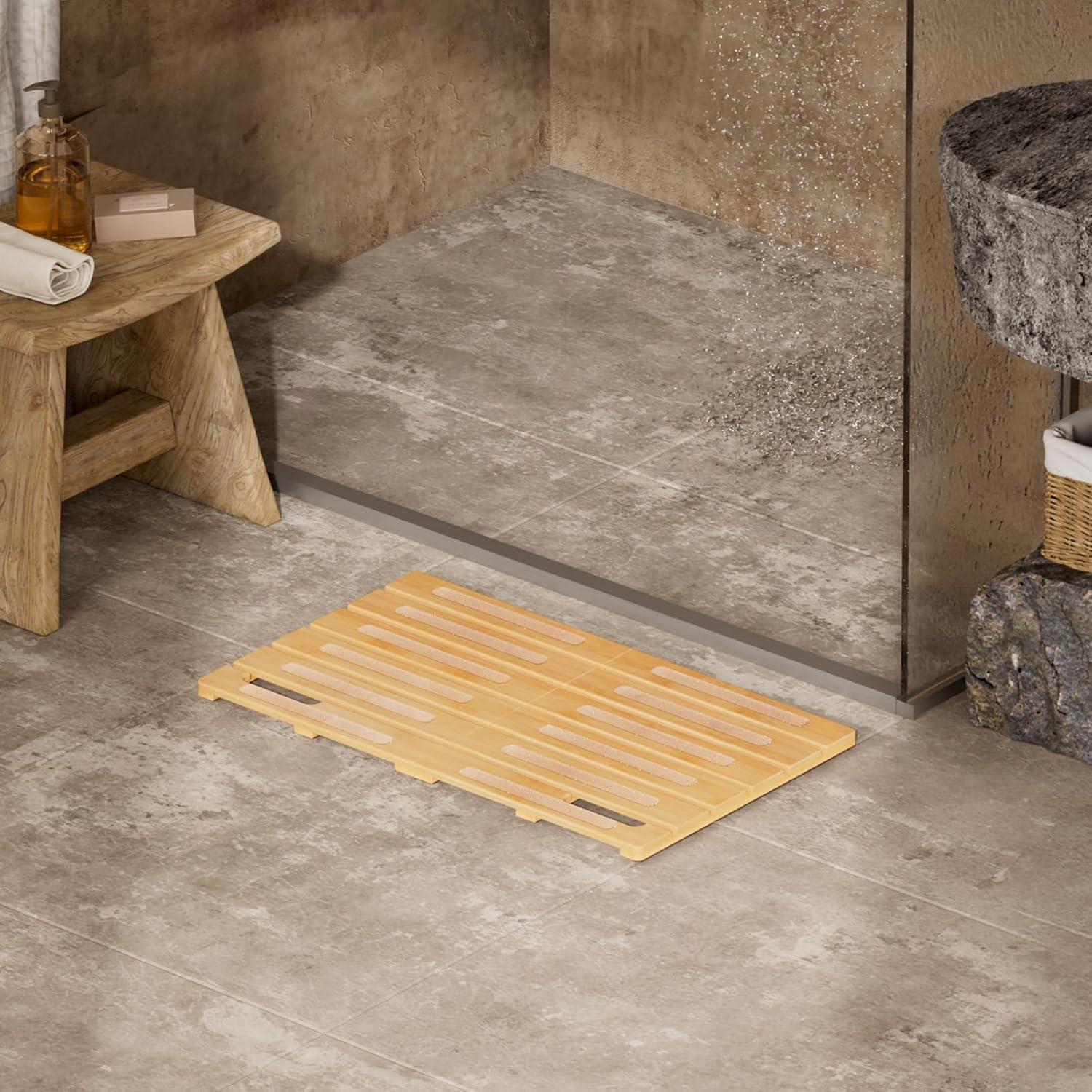 image:imageLifewit Bamboo Bath Mat for Non Slip Foldable Indoor amp Outdoor Floor Mat for BathroomWaterproof Shower Mat for Sauna Spa Pool Hold 300lbs 23 x 14 Wood 1 PcsWood