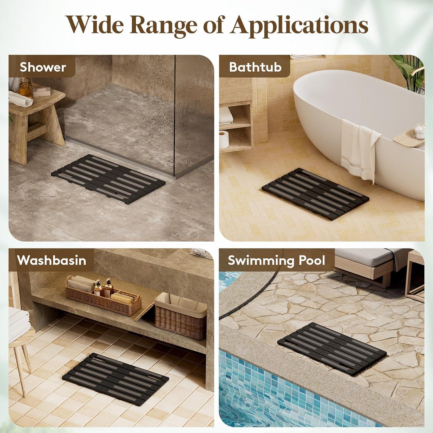image:imageLifewit Bamboo Bath Mat for Non Slip Foldable Indoor amp Outdoor Floor Mat for BathroomWaterproof Shower Mat for Sauna Spa Pool Hold 300lbs 23 x 14 Wood 1 PcsBlack