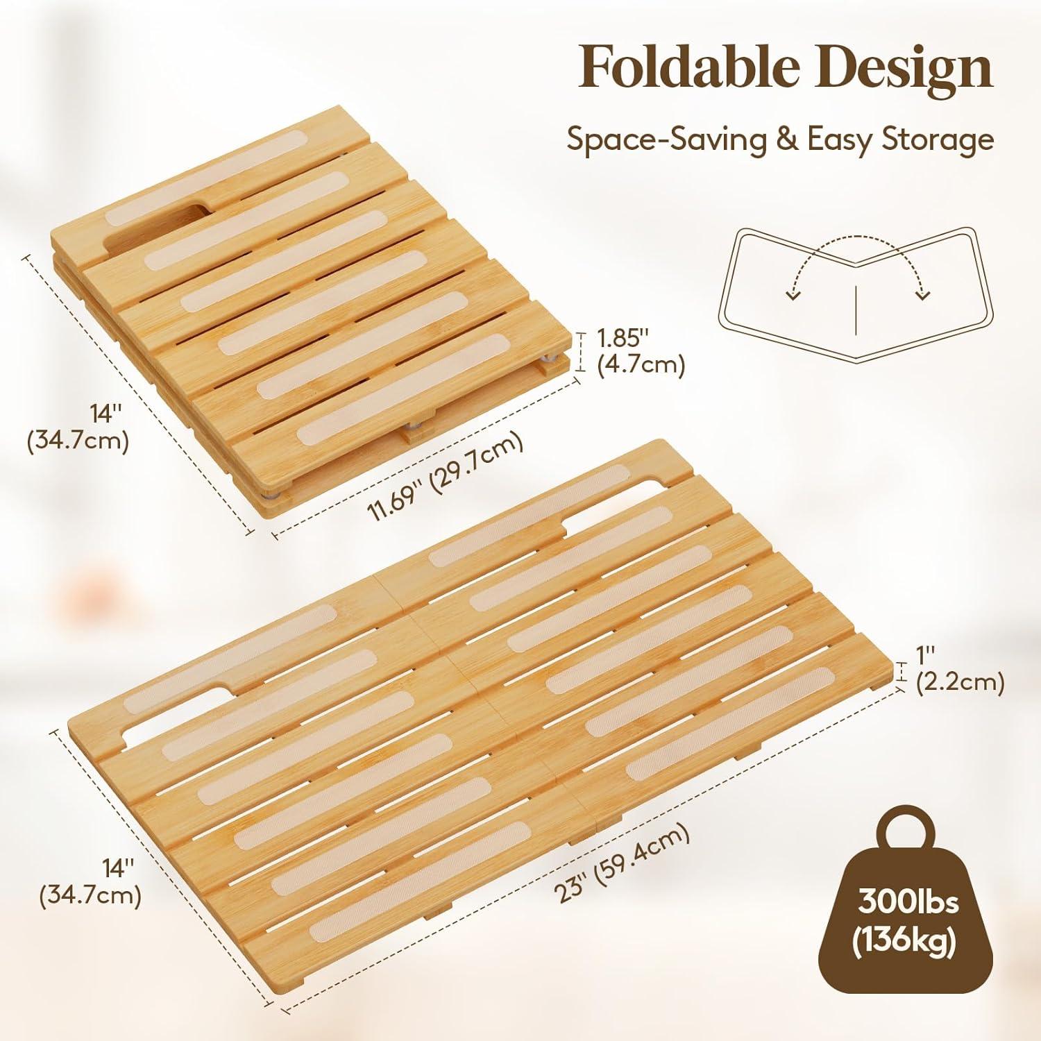 image:imageLifewit Bamboo Bath Mat for Non Slip Foldable Indoor amp Outdoor Floor Mat for BathroomWaterproof Shower Mat for Sauna Spa Pool Hold 300lbs 23 x 14 Wood 1 PcsWood