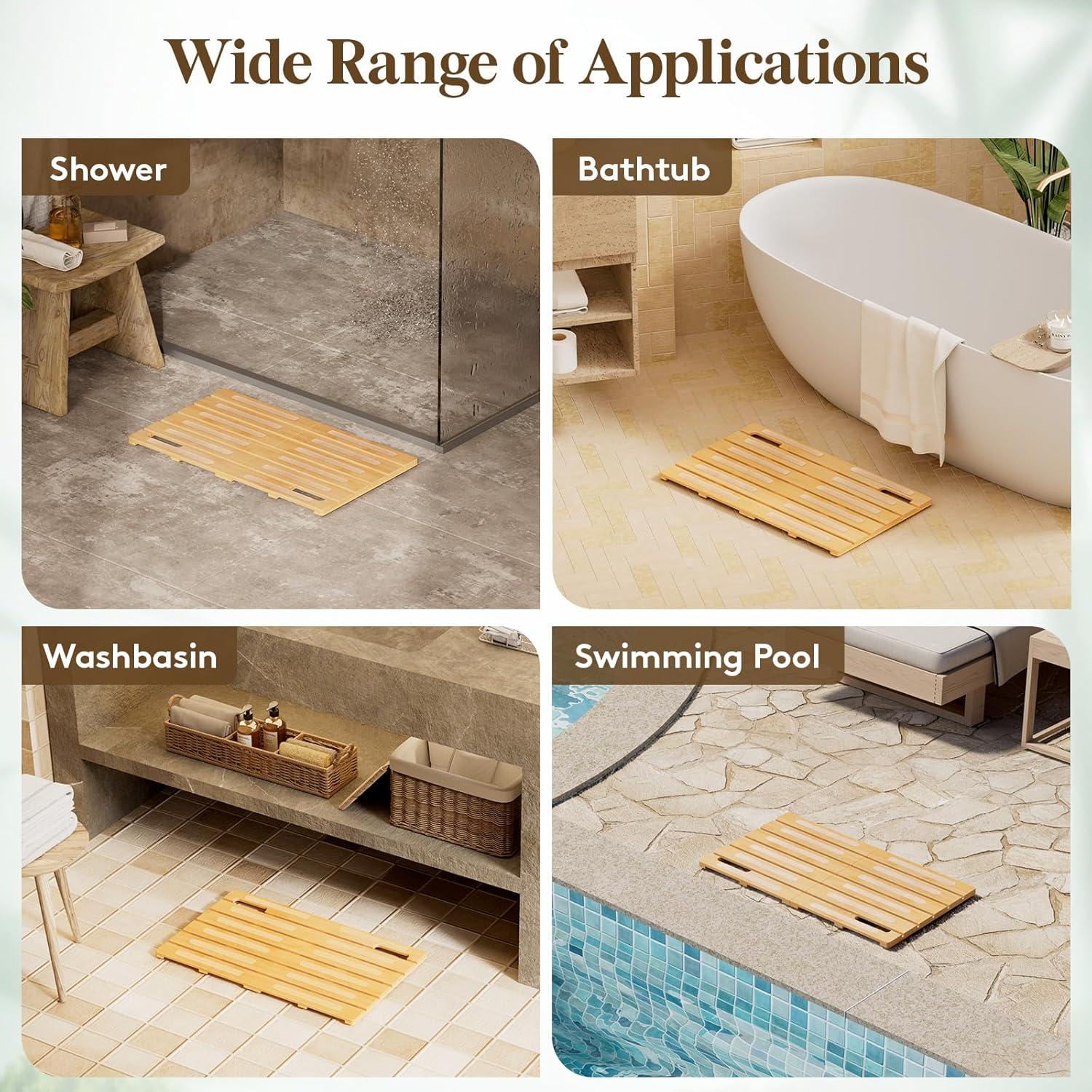 image:imageLifewit Bamboo Bath Mat for Non Slip Foldable Indoor amp Outdoor Floor Mat for BathroomWaterproof Shower Mat for Sauna Spa Pool Hold 300lbs 23 x 14 Wood 1 PcsWood