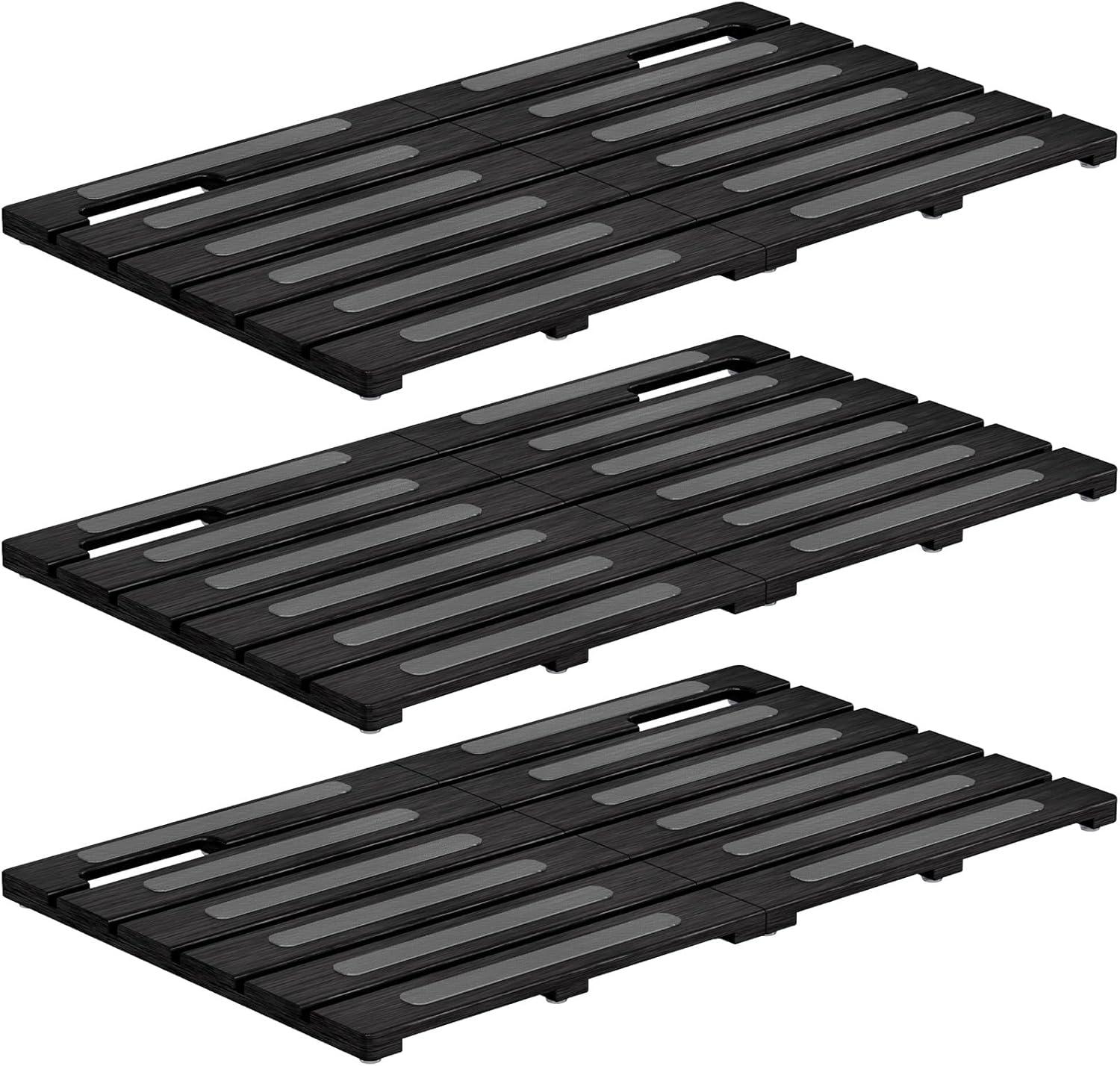 image:imageLifewit Bamboo Bath Mat for Non Slip Foldable Indoor amp Outdoor Floor Mat for BathroomWaterproof Shower Mat for Sauna Spa Pool Hold 300lbs 23 x 14 Wood 1 PcsBlack