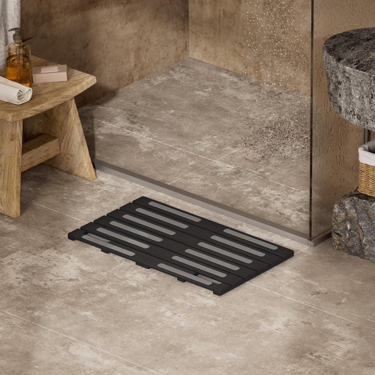 image:imageLifewit Bamboo Bath Mat for Non Slip Foldable Indoor amp Outdoor Floor Mat for BathroomWaterproof Shower Mat for Sauna Spa Pool Hold 300lbs 23 x 14 Wood 1 PcsBlack