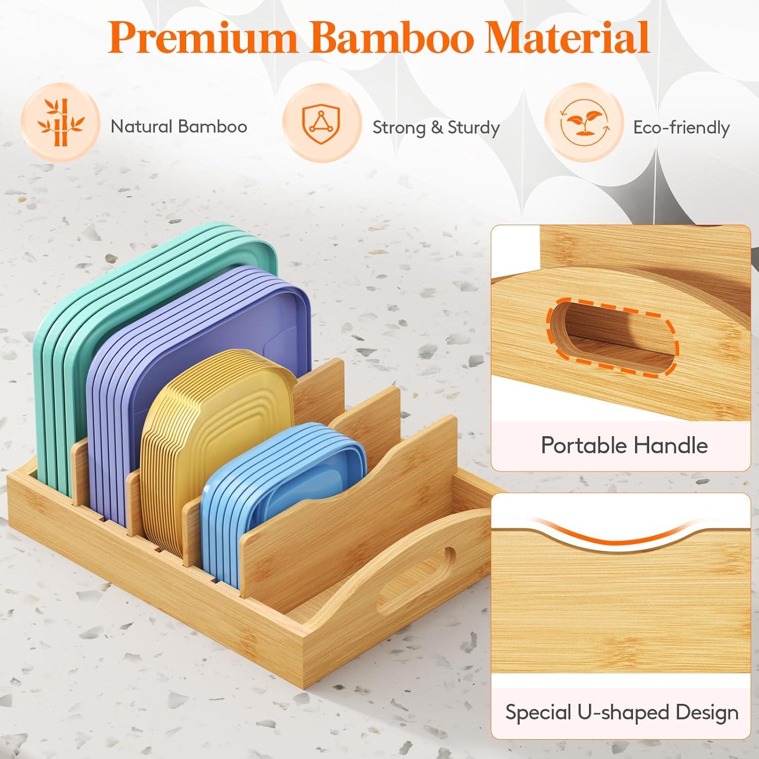 image:imageLifewit Bamboo Lid Organizers for Inside Cabinet Food Storage Container Lid Holder with 4 adjustable Inserts amp 5 Compartments Lid Storage for Kitchen Pantry Organization 106 X 83Medium106 x 83