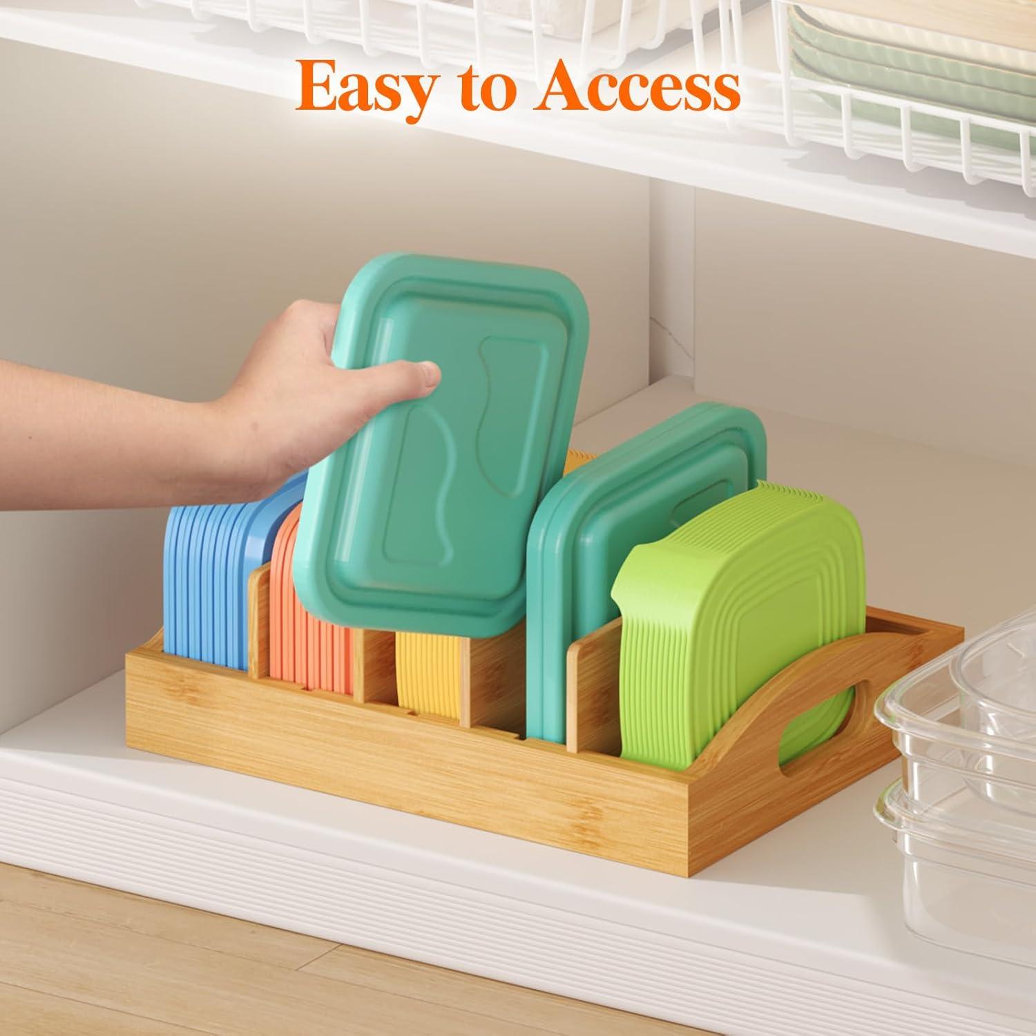 image:imageLifewit Bamboo Lid Organizers for Inside Cabinet Food Storage Container Lid Holder with 4 adjustable Inserts amp 5 Compartments Lid Storage for Kitchen Pantry Organization 106 X 83Medium106 x 83