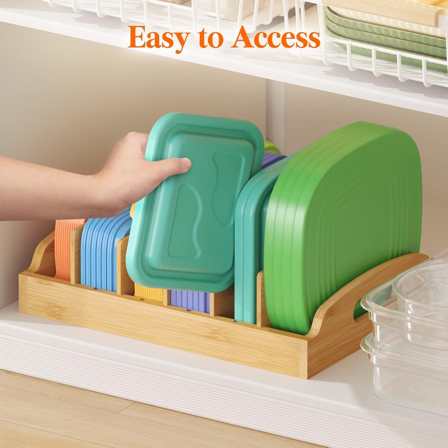 image:imageLifewit Bamboo Lid Organizers for Inside Cabinet Food Storage Container Lid Holder with 4 adjustable Inserts amp 5 Compartments Lid Storage for Kitchen Pantry Organization 106 X 83Large132 x 10