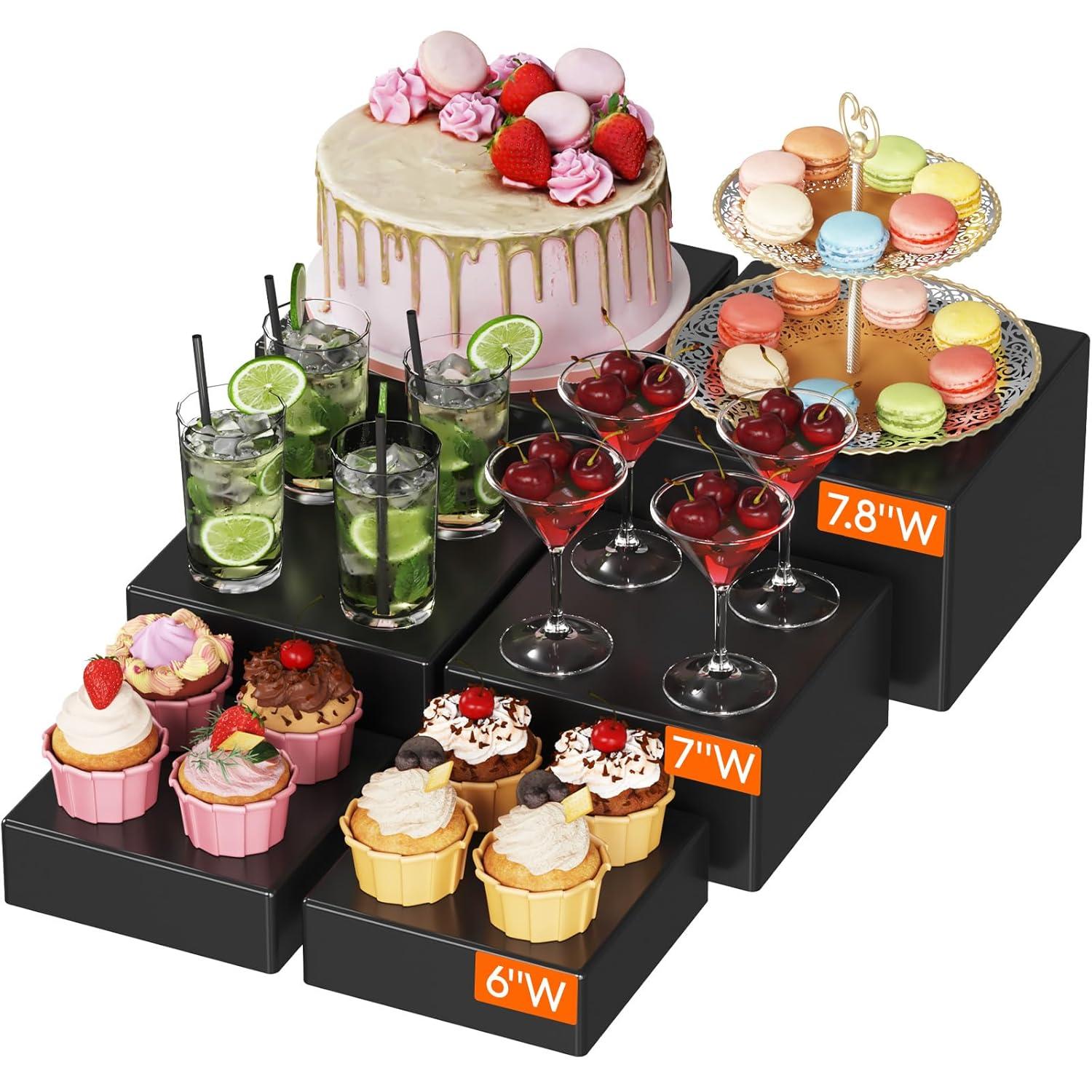 image:imageLifewit Buffet Risers and Stands Up to 78 Food Risers for Buffet Table Catering Dessert Cake Stand for Party Collectibles Jewelry Display Stand White Cube Boxes Nesting Risers 6 PCSBlack