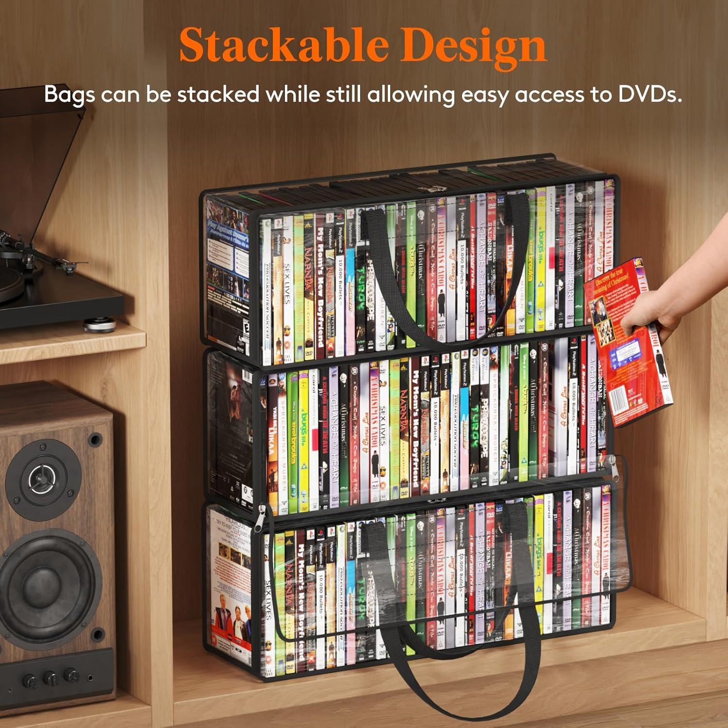 image:imageLifewit CD Storage Bags Clear PVC Plastic CD Case Holder with Handles Front Window Zipper Design Stackable Media Organizer Box for Albums Hold up to 100 Pcs CDs 50 Each 2 Pack4