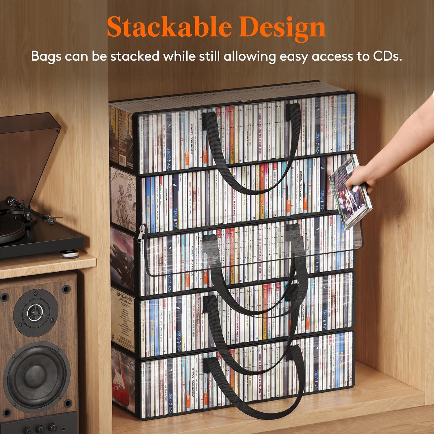 image:imageLifewit CD Storage Bags Clear PVC Plastic CD Case Holder with Handles Front Window Zipper Design Stackable Media Organizer Box for Albums Hold up to 100 Pcs CDs 50 Each 2 Pack4