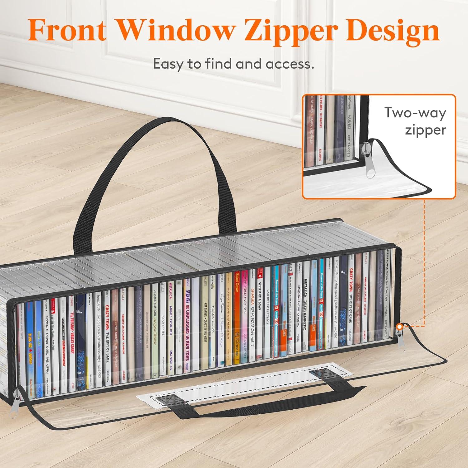 image:imageLifewit CD Storage Bags Clear PVC Plastic CD Case Holder with Handles Front Window Zipper Design Stackable Media Organizer Box for Albums Hold up to 100 Pcs CDs 50 Each 2 Pack4