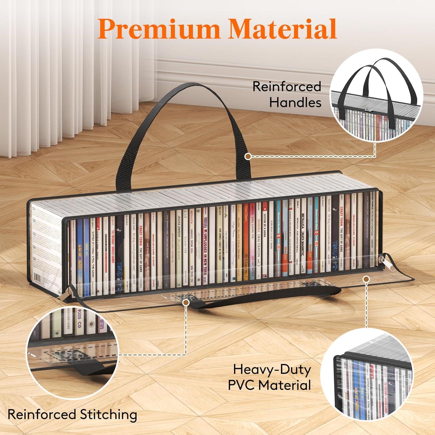 image:imageLifewit CD Storage Bags Clear PVC Plastic CD Case Holder with Handles Front Window Zipper Design Stackable Media Organizer Box for Albums Hold up to 100 Pcs CDs 50 Each 2 Pack2