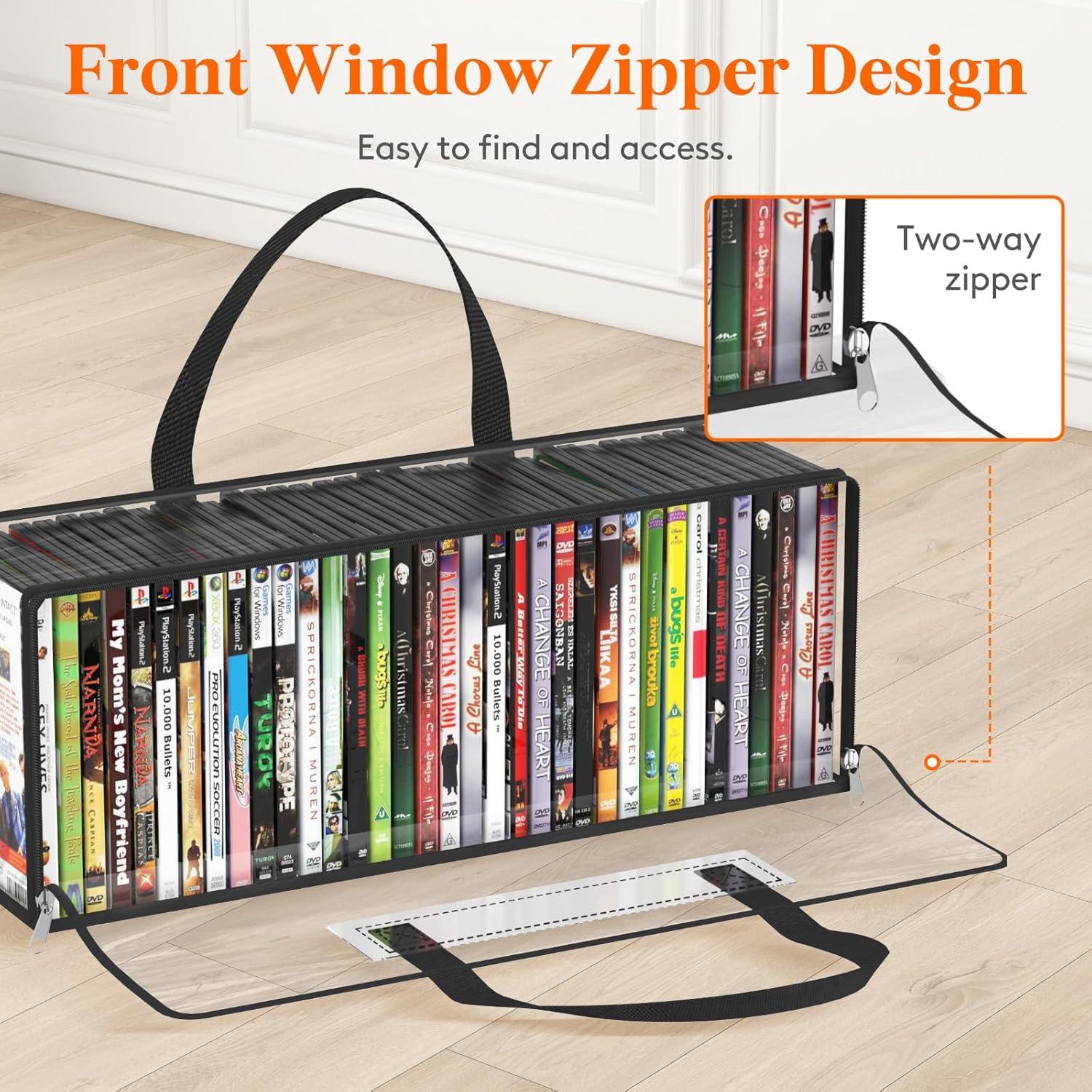 image:imageLifewit CD Storage Bags Clear PVC Plastic CD Case Holder with Handles Front Window Zipper Design Stackable Media Organizer Box for Albums Hold up to 100 Pcs CDs 50 Each 2 Pack4