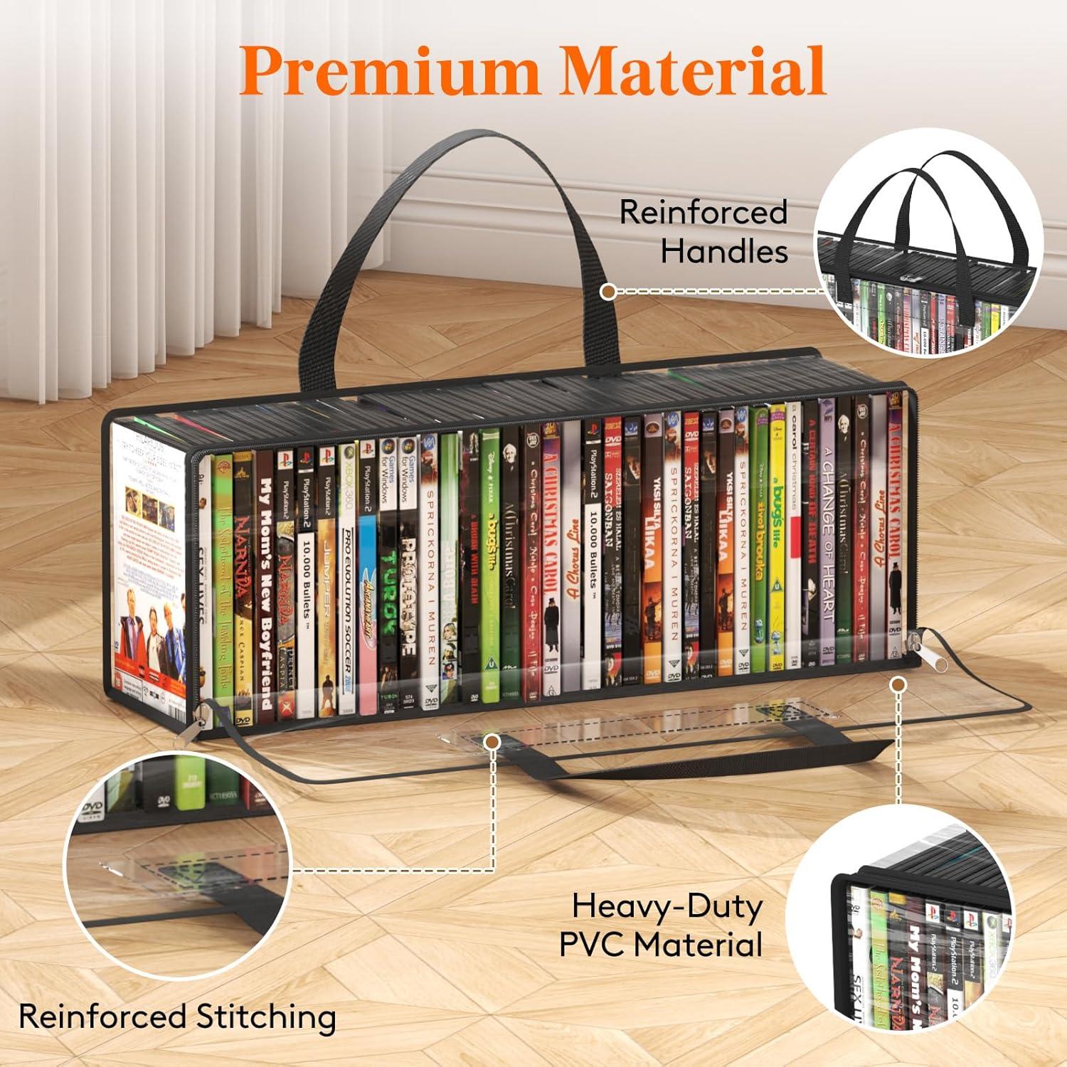 image:imageLifewit CD Storage Bags Clear PVC Plastic CD Case Holder with Handles Front Window Zipper Design Stackable Media Organizer Box for Albums Hold up to 100 Pcs CDs 50 Each 2 Pack4