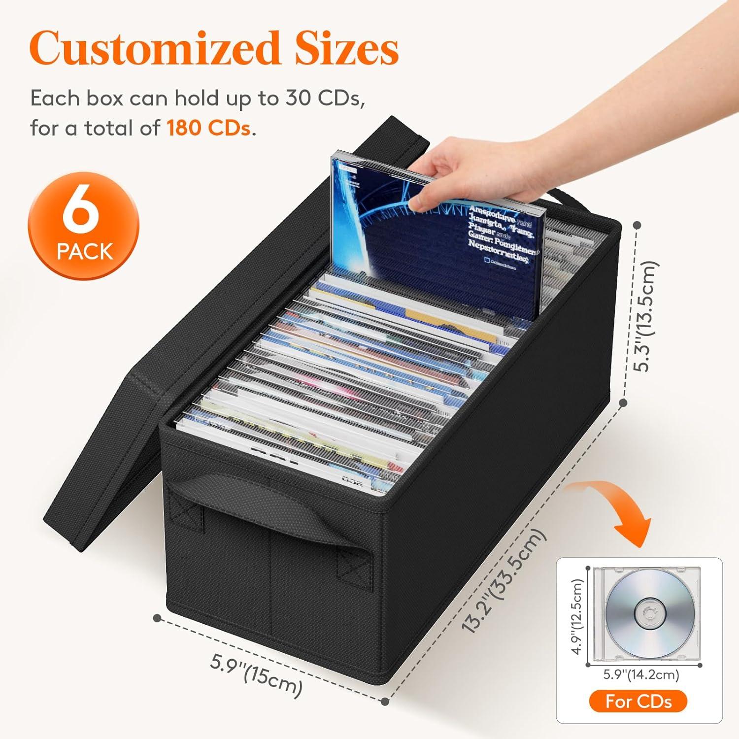 image:imageLifewit CD Storage Box Stackable CD Case Holder Organizer Foldable CDs Container with Lid Handles Media Organizer Bin for Albums 132 L x 59 W x 53 H Holds up to 120 PCS CDs 30 Each 4 Pack6