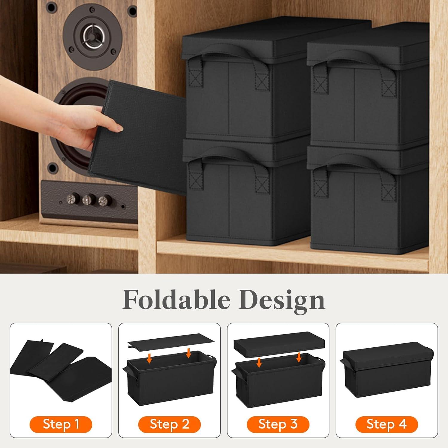 image:imageLifewit CD Storage Box Stackable CD Case Holder Organizer Foldable CDs Container with Lid Handles Media Organizer Bin for Albums 132 L x 59 W x 53 H Holds up to 120 PCS CDs 30 Each 4 Pack6