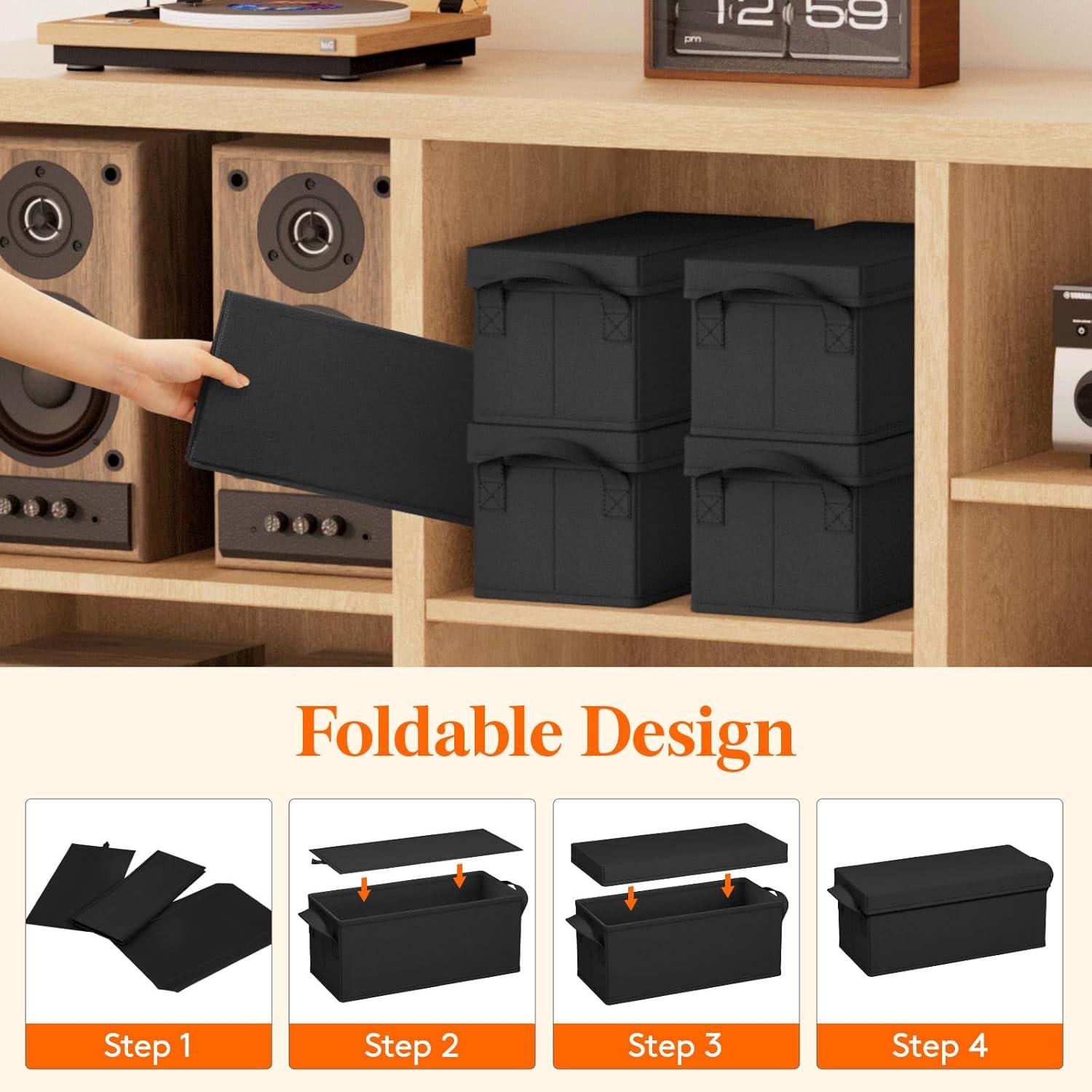 image:imageLifewit CD Storage Box Stackable CD Case Holder Organizer Foldable CDs Container with Lid Handles Media Organizer Bin for Albums 132 L x 59 W x 53 H Holds up to 120 PCS CDs 30 Each 4 Pack6