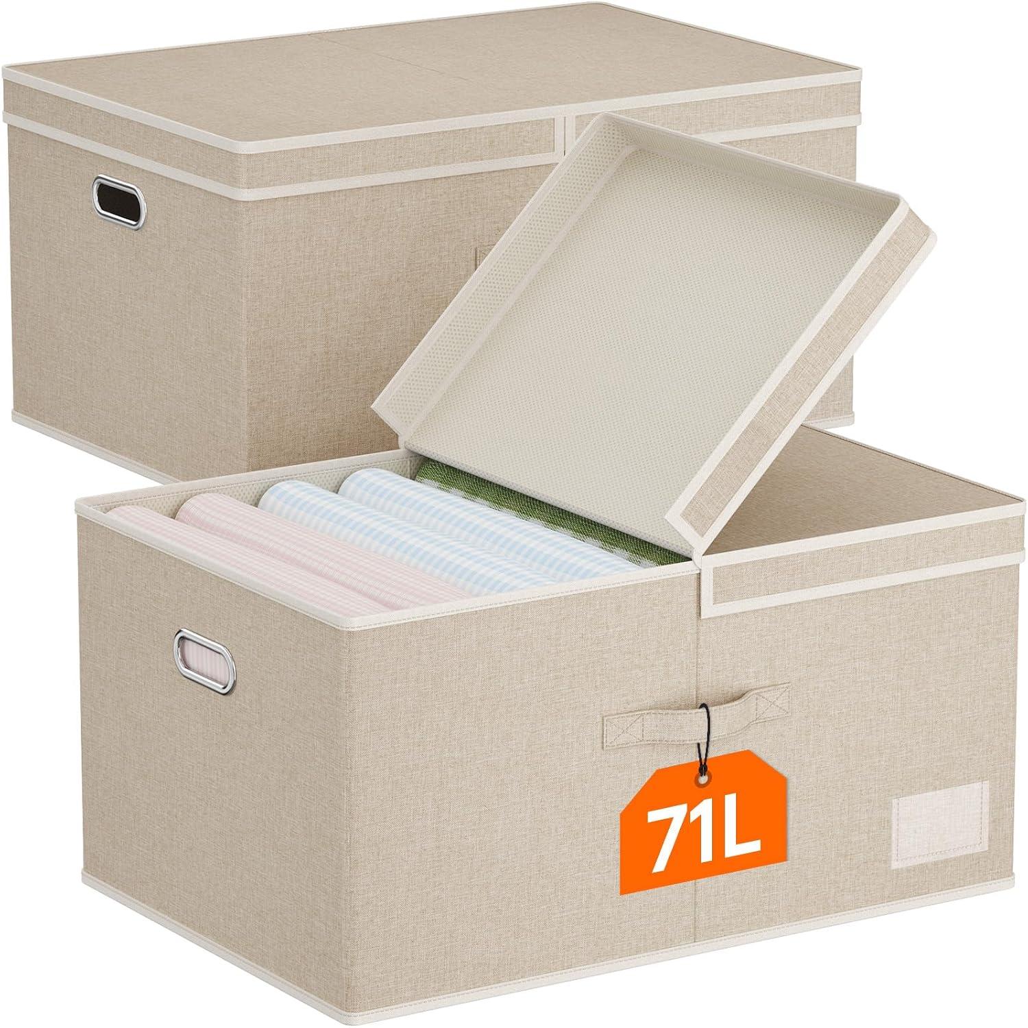 image:imageLifewit Clothes Storage Bins with Lids Fabric Foldable Storage Boxes with Handles Decorative Closet Organizer Stackable Cube Baskets Container for Bedroom Office 345L Large Beige 2 Packs2