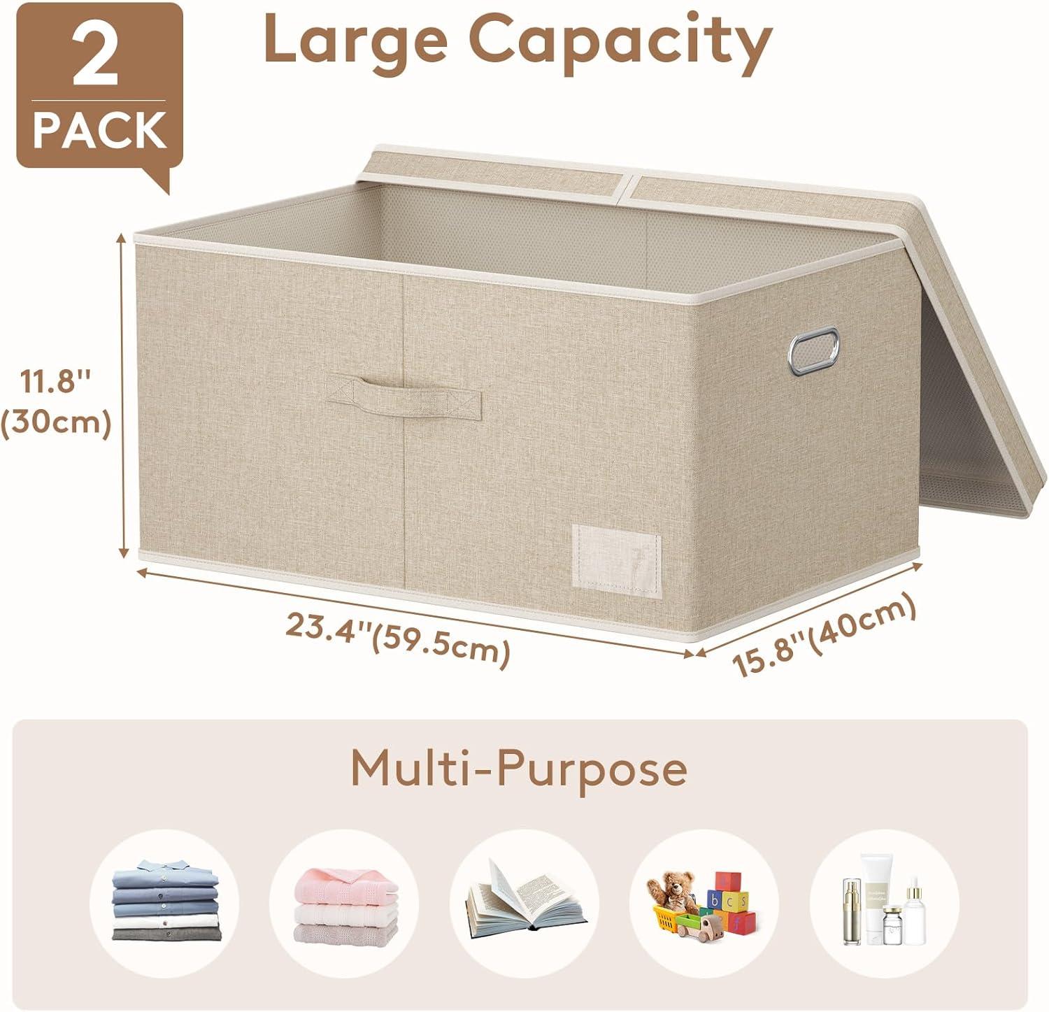 image:imageLifewit Clothes Storage Bins with Lids Fabric Foldable Storage Boxes with Handles Decorative Closet Organizer Stackable Cube Baskets Container for Bedroom Office 345L Large Beige 2 Packs2