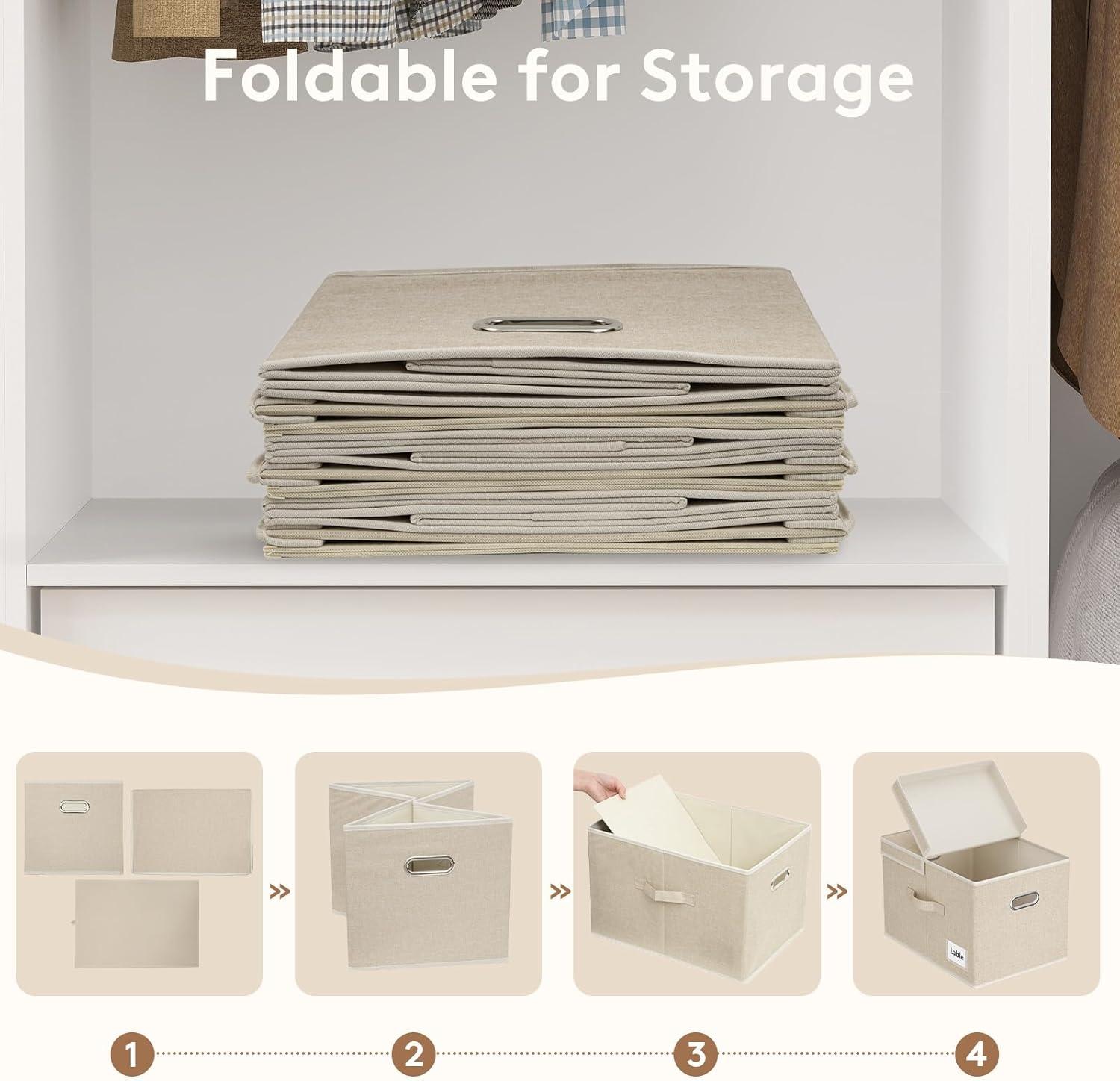image:imageLifewit Clothes Storage Bins with Lids Fabric Foldable Storage Boxes with Handles Decorative Closet Organizer Stackable Cube Baskets Container for Bedroom Office 345L Large Beige 2 Packs2